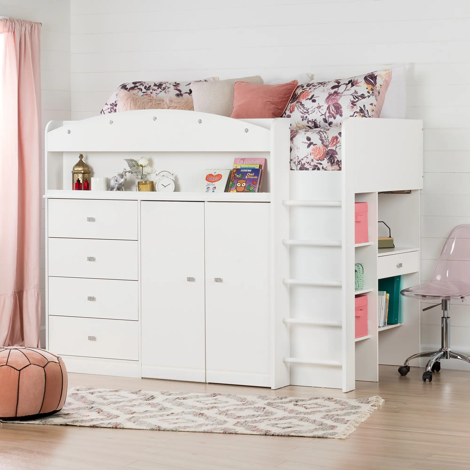10523 Tiara White Twin Loft Bed - South Shore-2