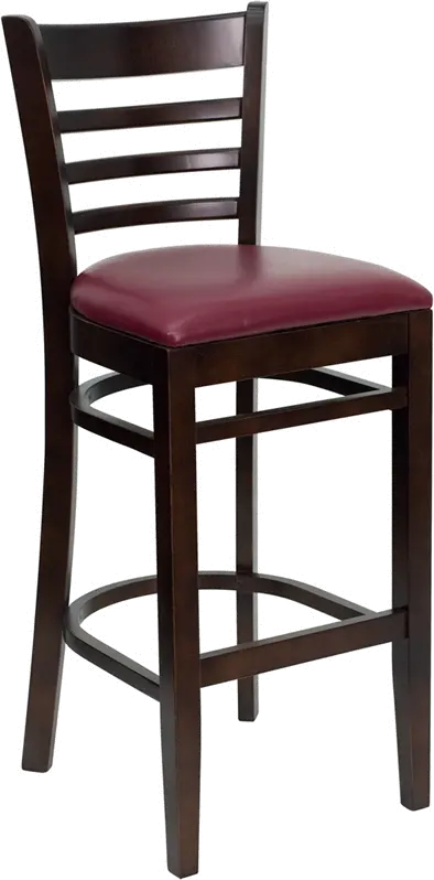 Brown and Burgundy Upholstered Commercial Bar Stool - Ladderback-1