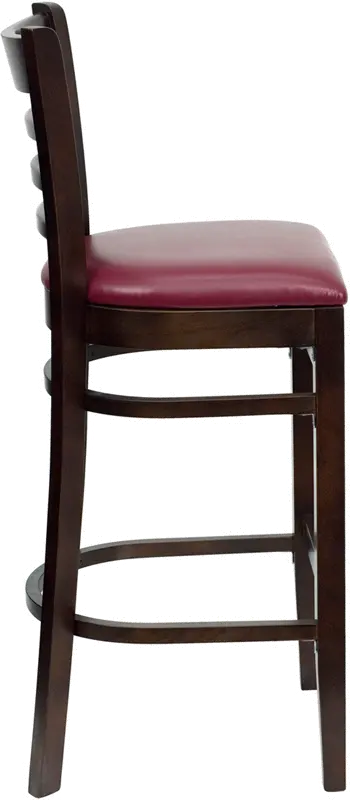 Brown and Burgundy Upholstered Commercial Bar Stool - Ladderback-3