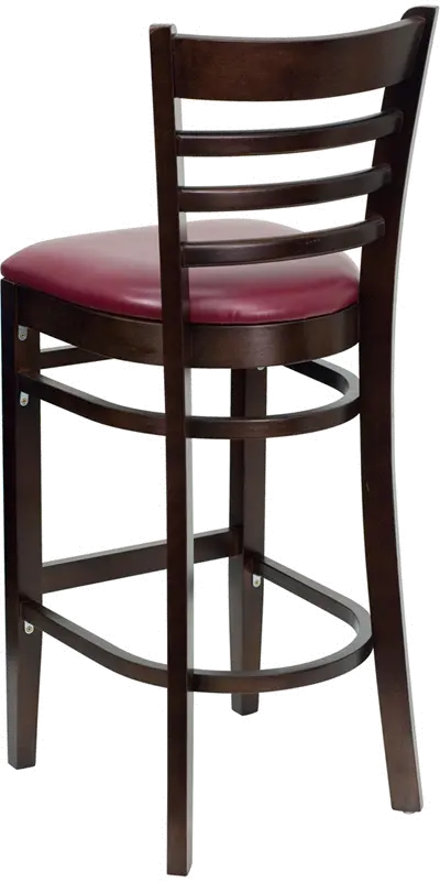 Brown and Burgundy Upholstered Commercial Bar Stool - Ladderback-4