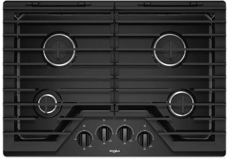 WCG55US0HB Whirlpool 30 Inch Gas Cooktop with 4 Burners and EZ-2-LIFT Hinged Cast-Iron Grates - Black-1
