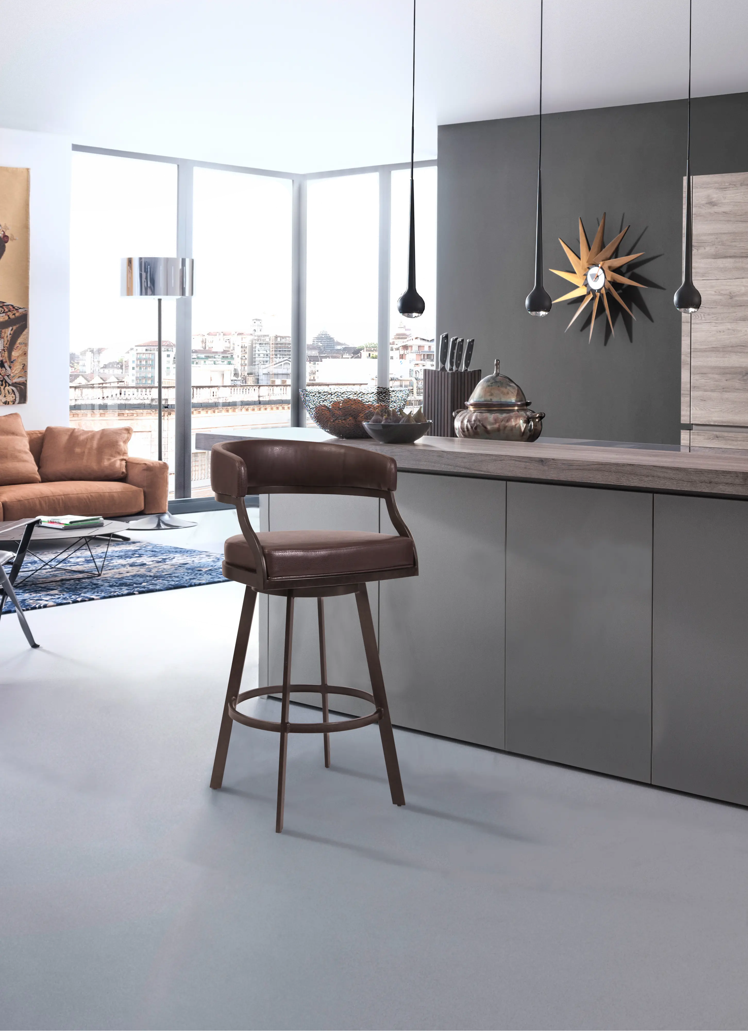 SATURN Saturn Brown Swivel Counter Height Stool-2