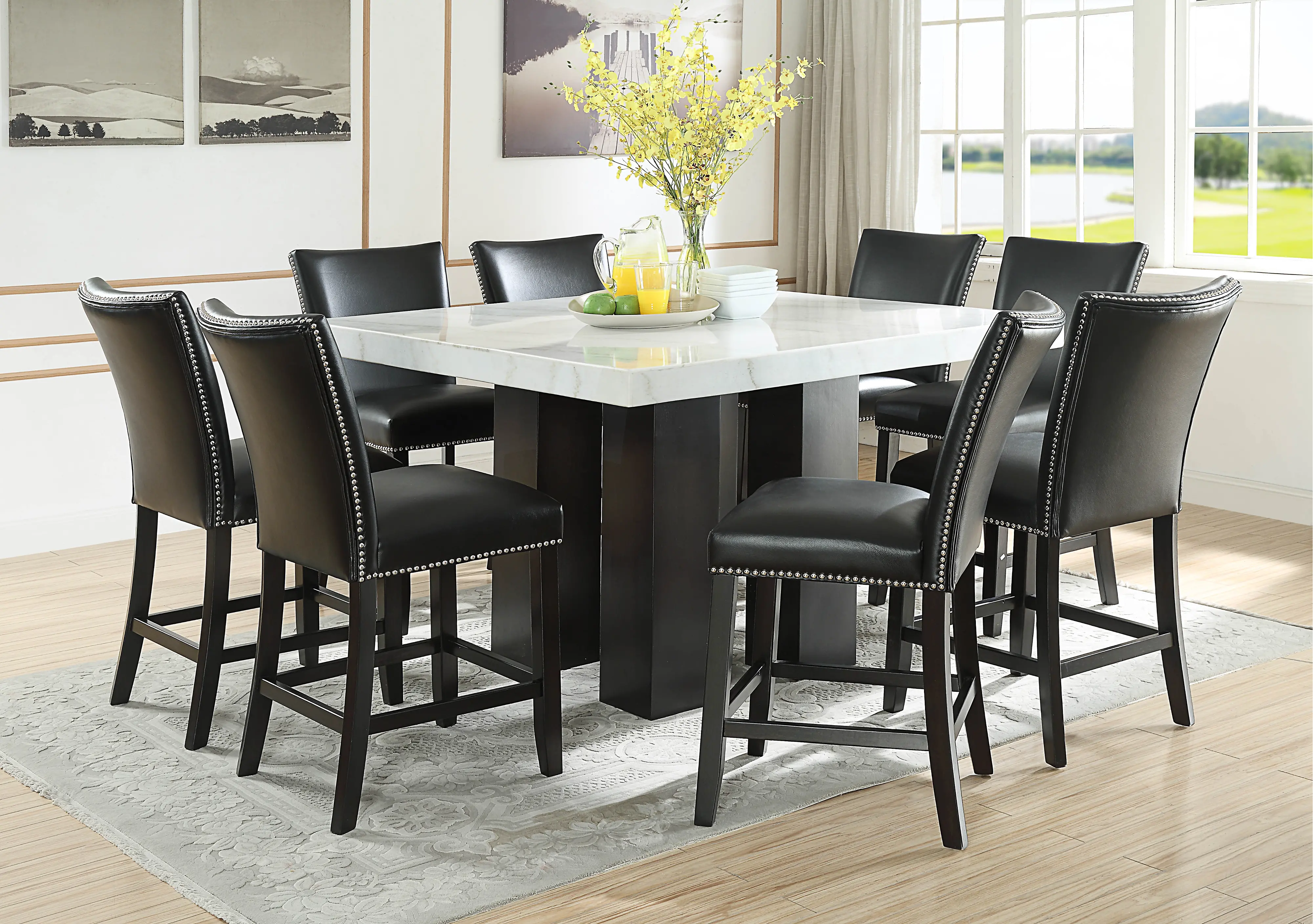 Camila Marble and Black 5 Piece Counter Height Dining Set-2