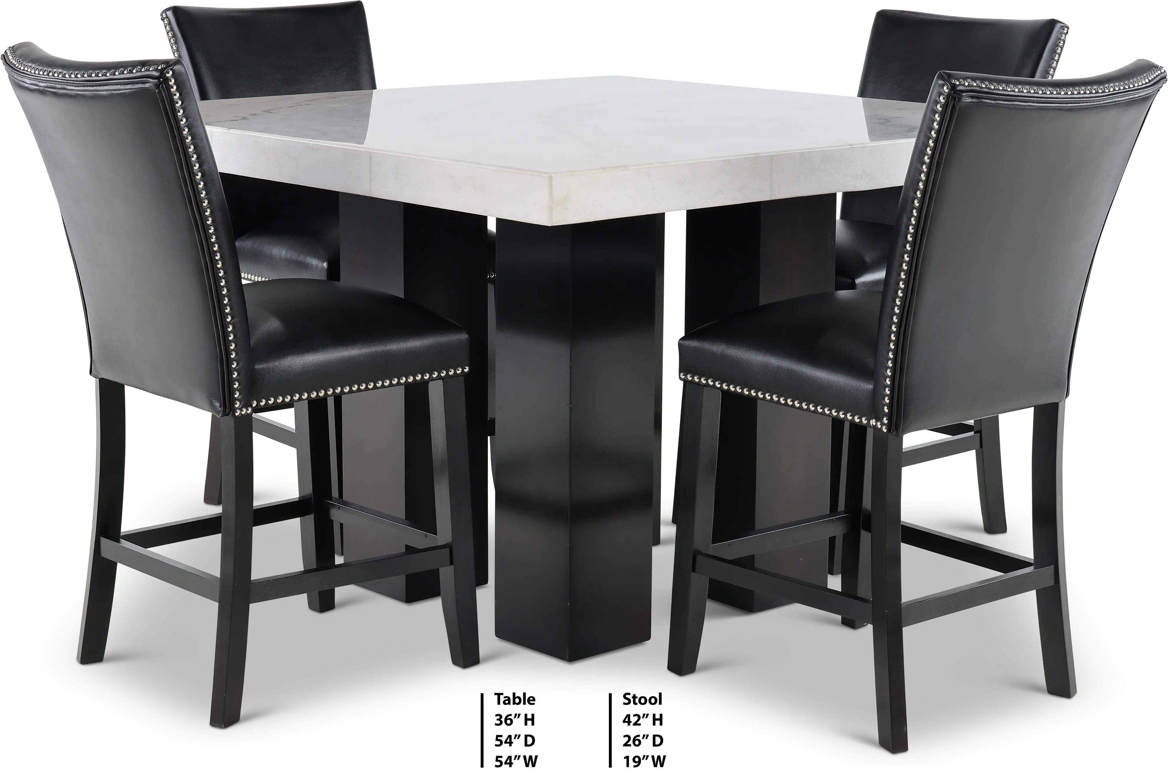 Camila Marble and Black 5 Piece Counter Height Dining Set-3