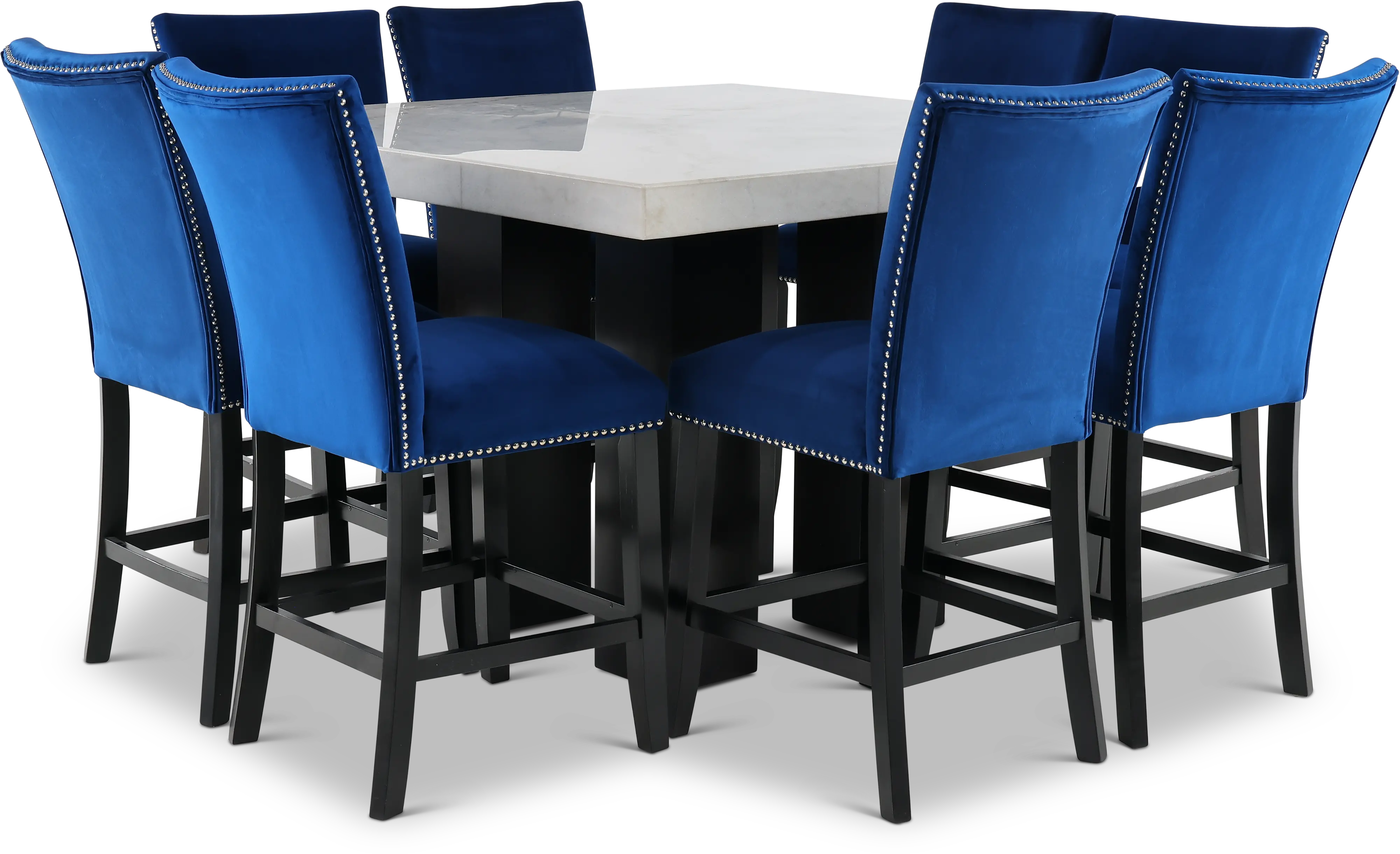 Camila Marble and Blue 9 Piece Counter Height Dining Set-4