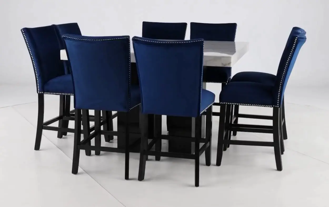 Camila Marble and Blue 9 Piece Counter Height Dining Set-8