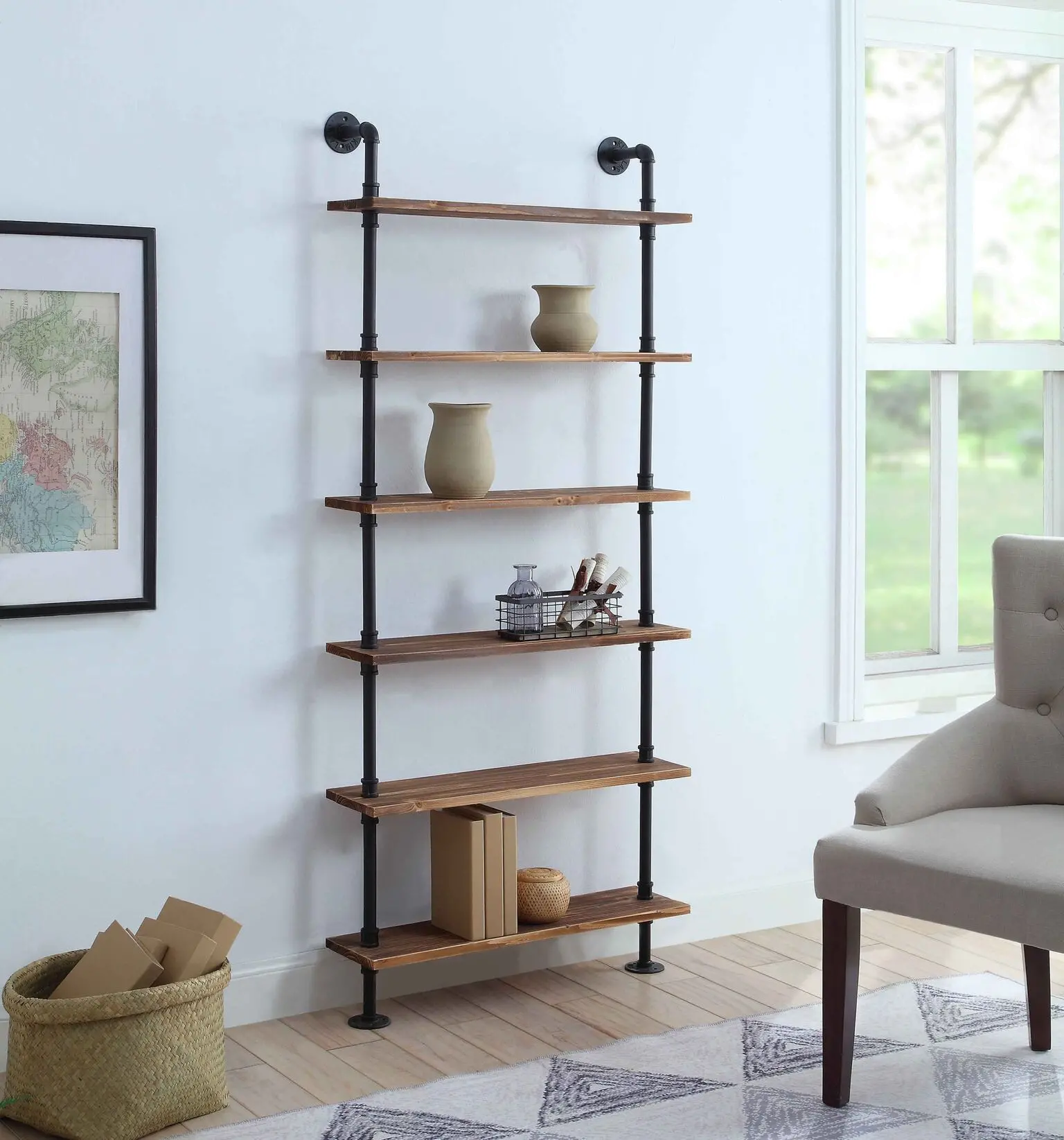 Anacortes Black and Brown Six Shelves with Piping-1