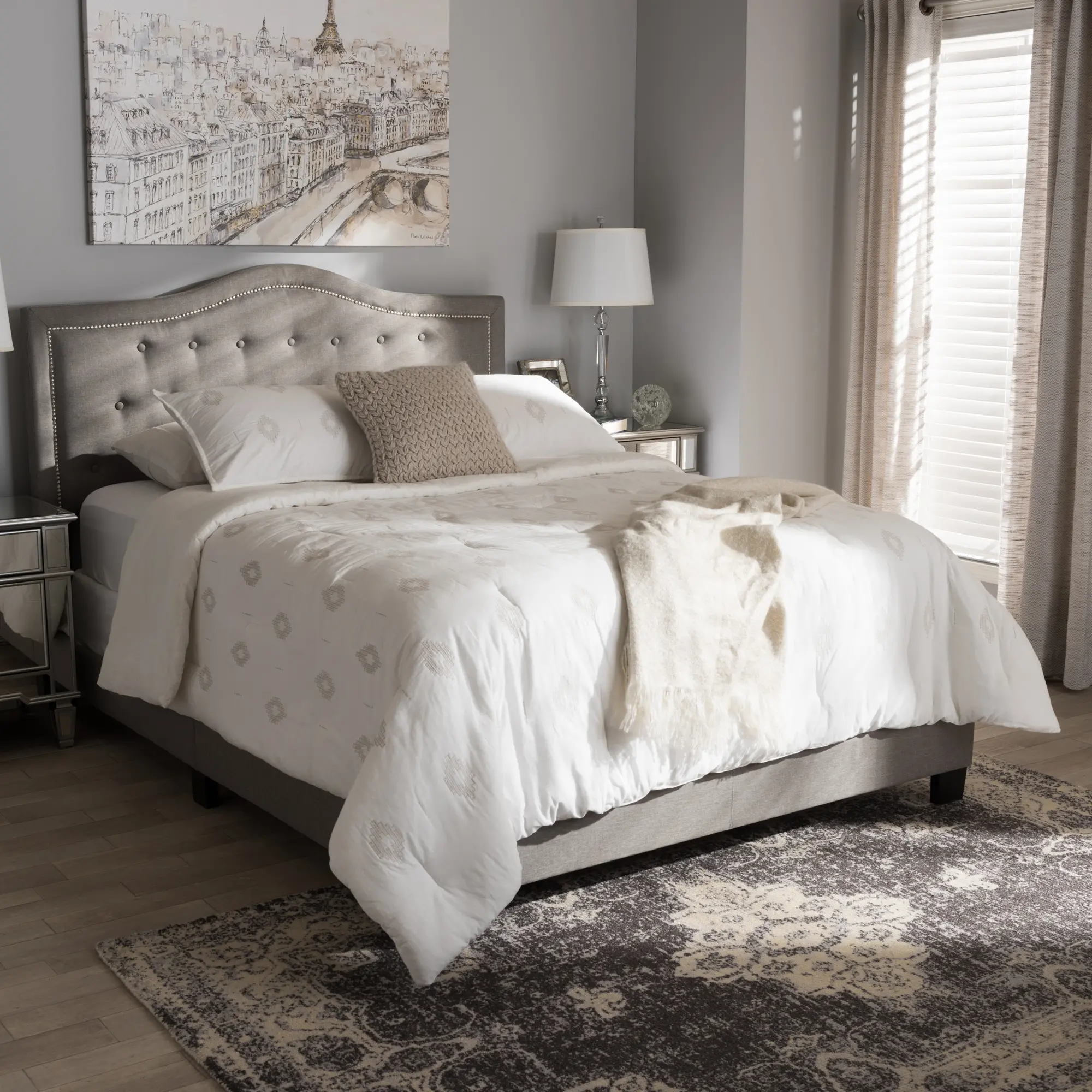 136-7446-RCW Contemporary Gray Queen Upholstered Bed - Emerson-2