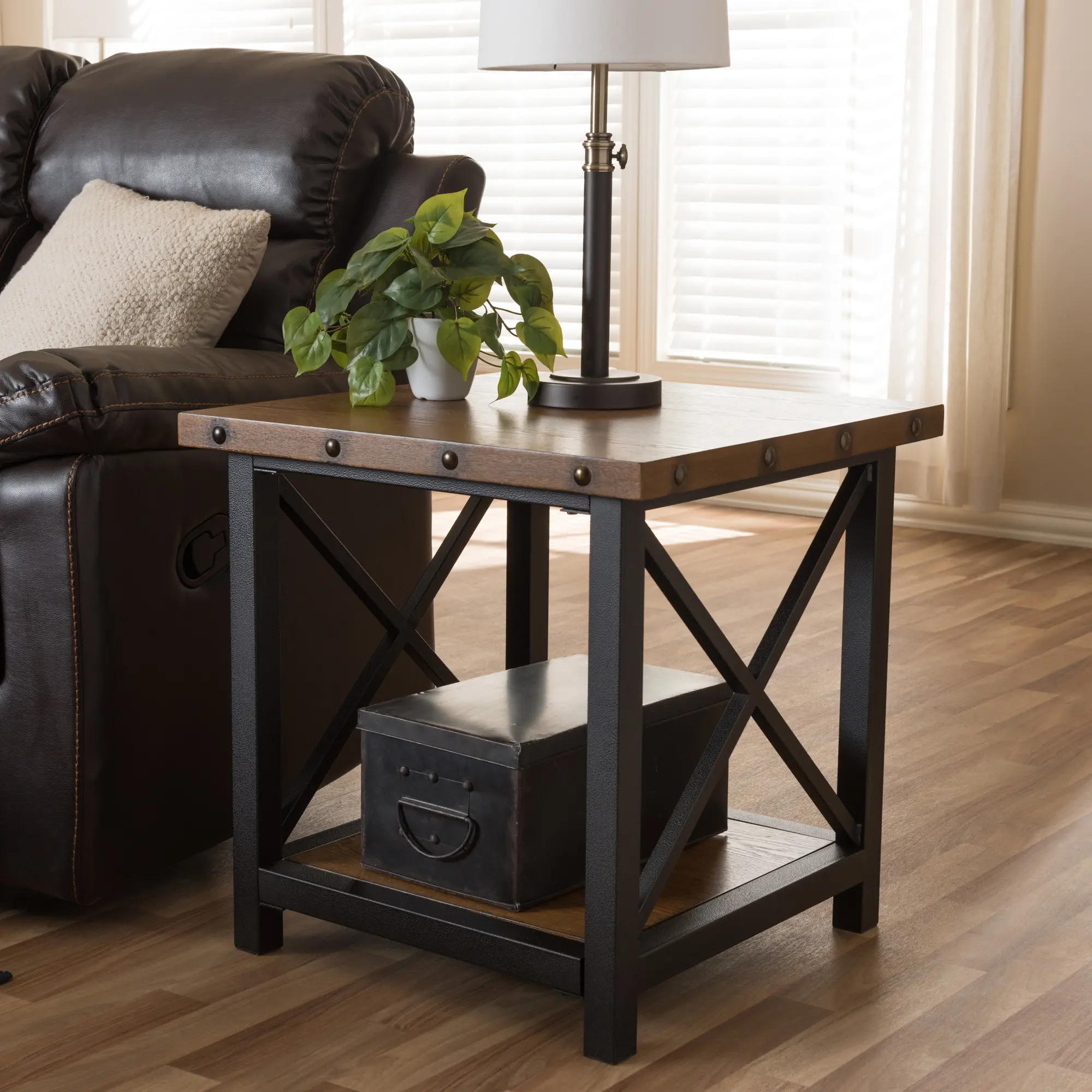 131-7196-RCW Textured Industrial Black and Brown End Table - Herzen-2