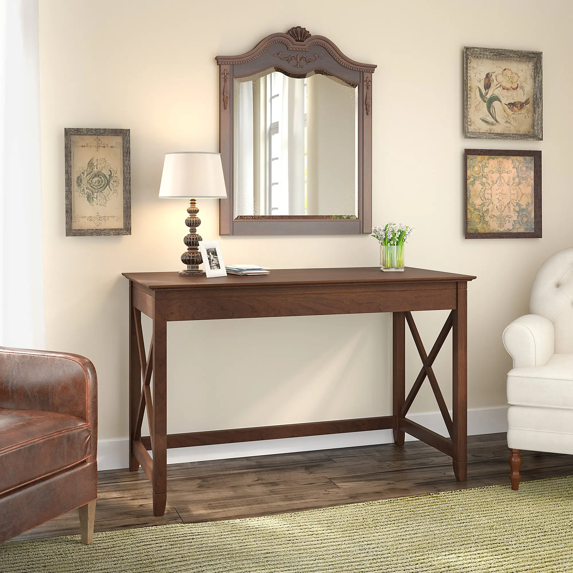KWD148BC-03 Key West Cherry Brown Casual 48 Inch Writing Desk - Bush Furniture-2