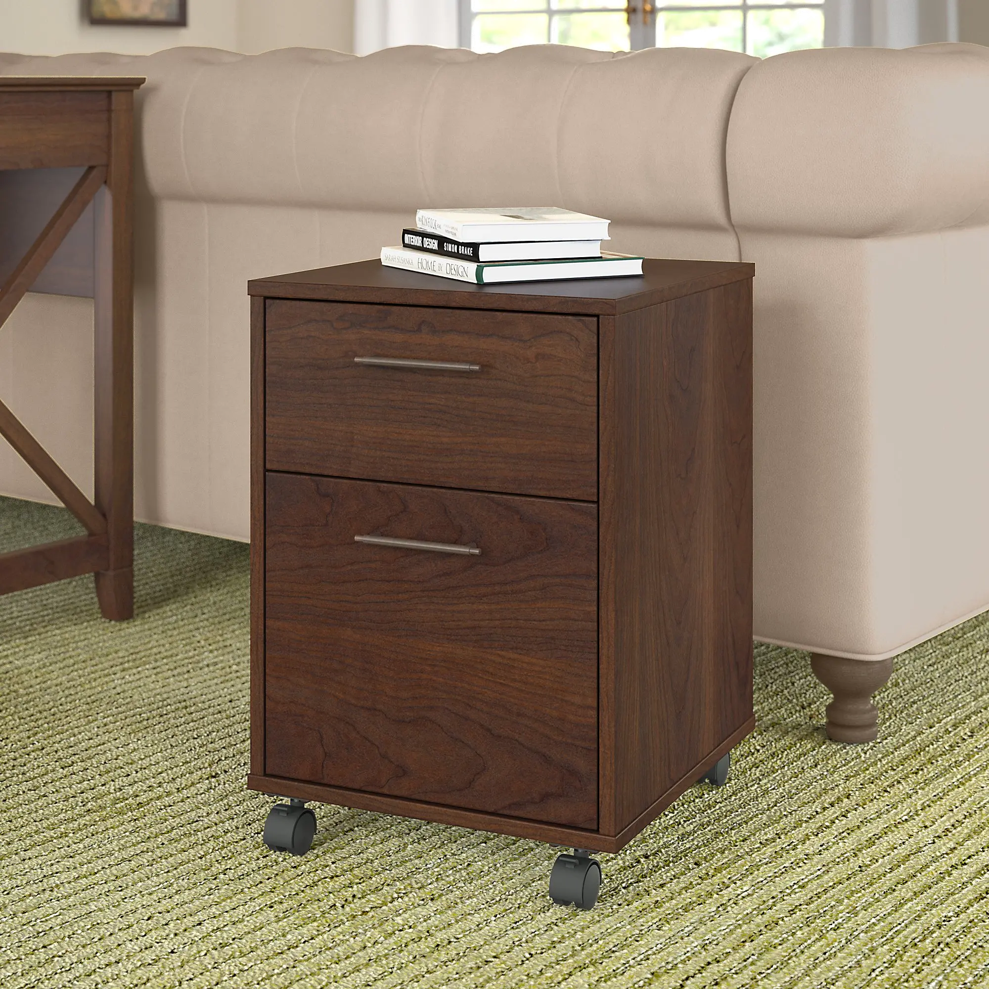 KWF116BC-03 Key West Cherry Brown Rolling 2 Drawer Wooden File Cabinet - Bush Furniture-2