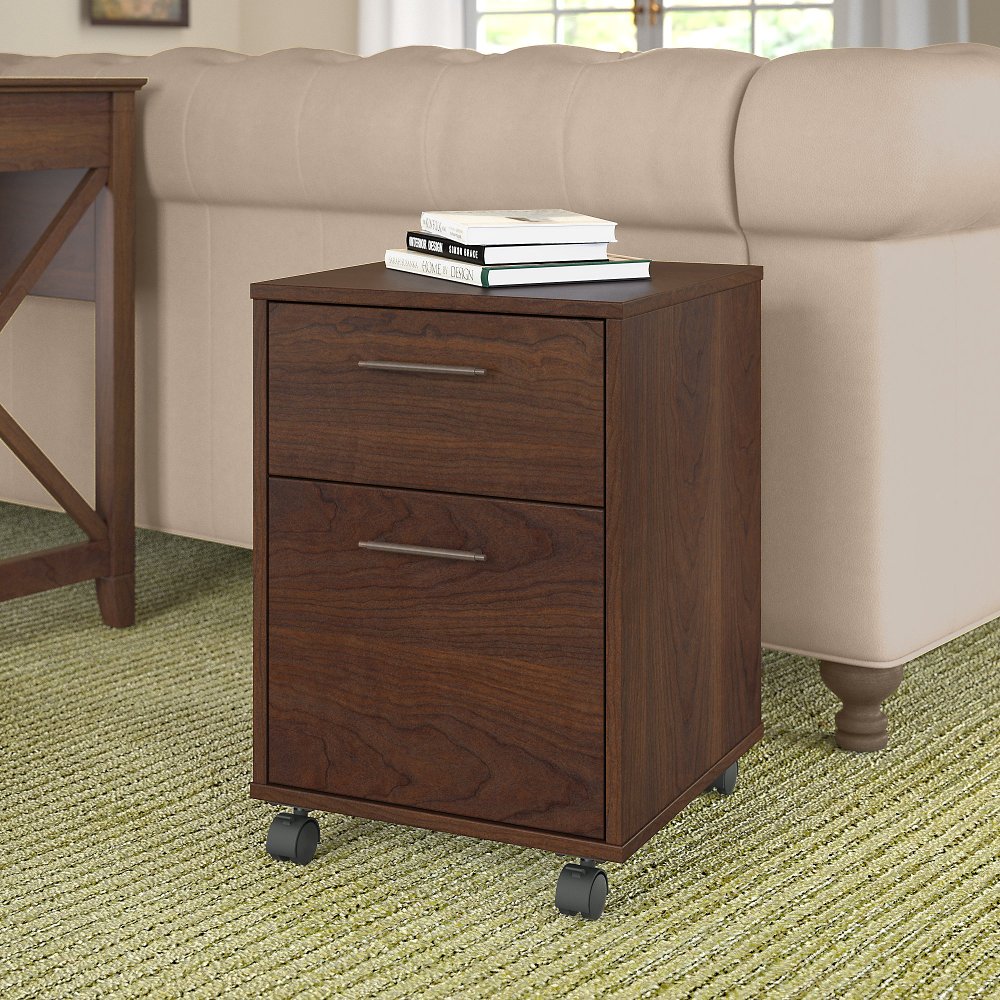 Key West Cherry Brown Rolling 2 Drawer Wooden File Cabinet - Bush Furniture