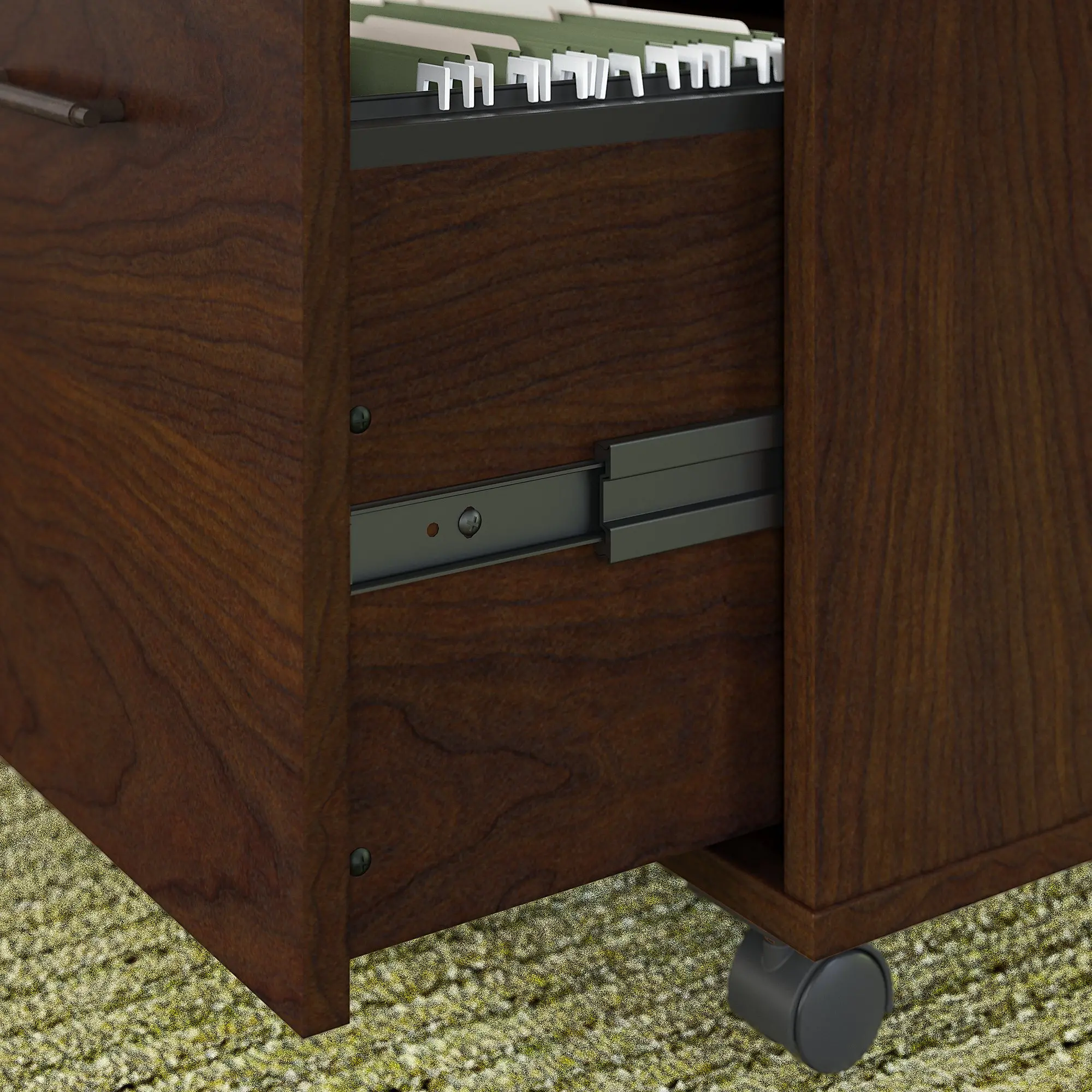 KWF116BC-03 Key West Cherry Brown Rolling 2 Drawer Wooden File Cabinet - Bush Furniture-3