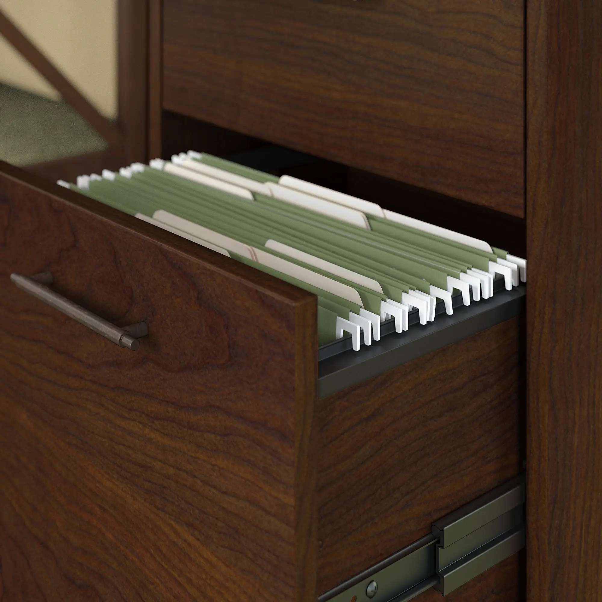 KWF116BC-03 Key West Cherry Brown Rolling 2 Drawer Wooden File Cabinet - Bush Furniture-4