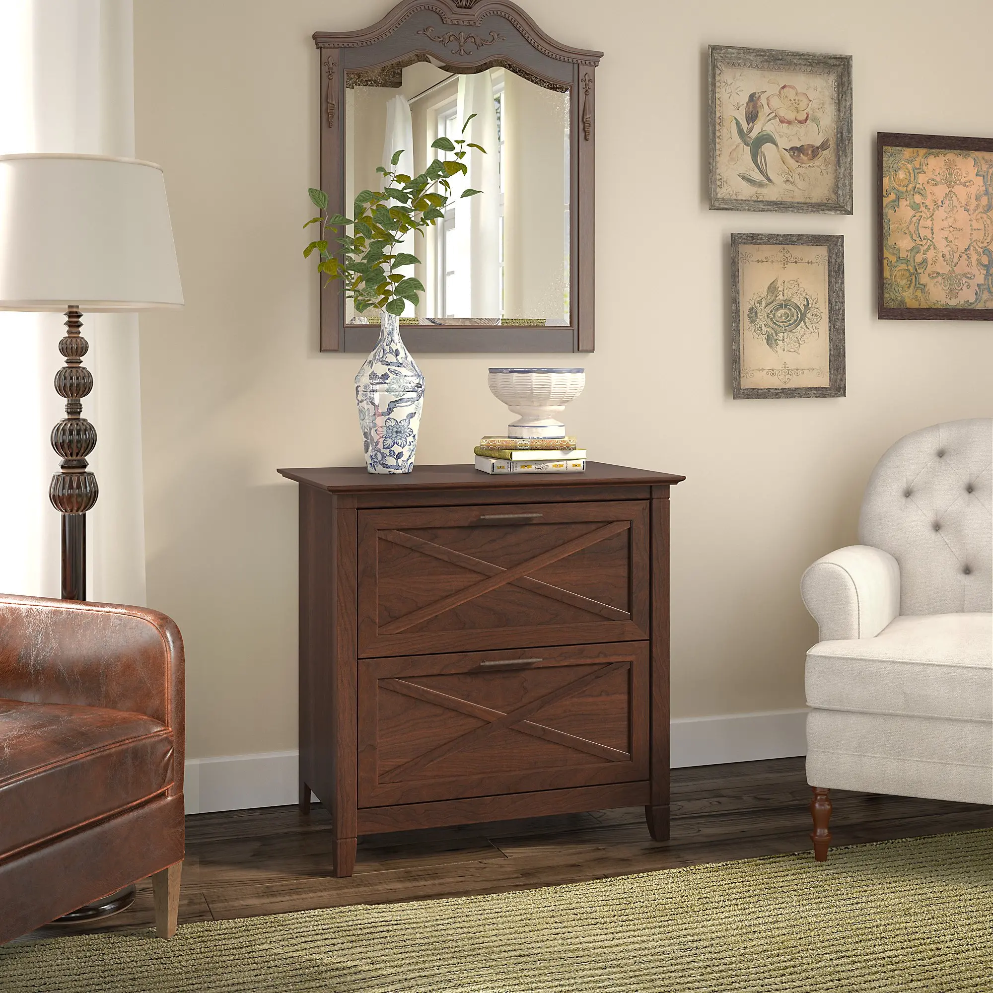 KWF130BC-03 Key West Cherry Brown 2 Drawer Wood Lateral File Cabinet - Bush Furniture-2