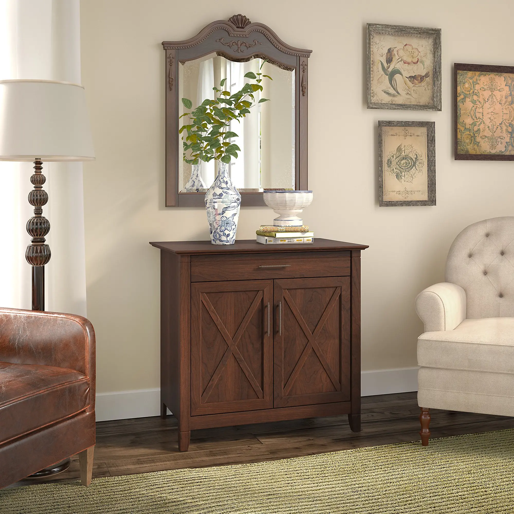 KWS132BC-03 Key West Cherry Brown Laptop Storage Desk - Bush Furniture-2