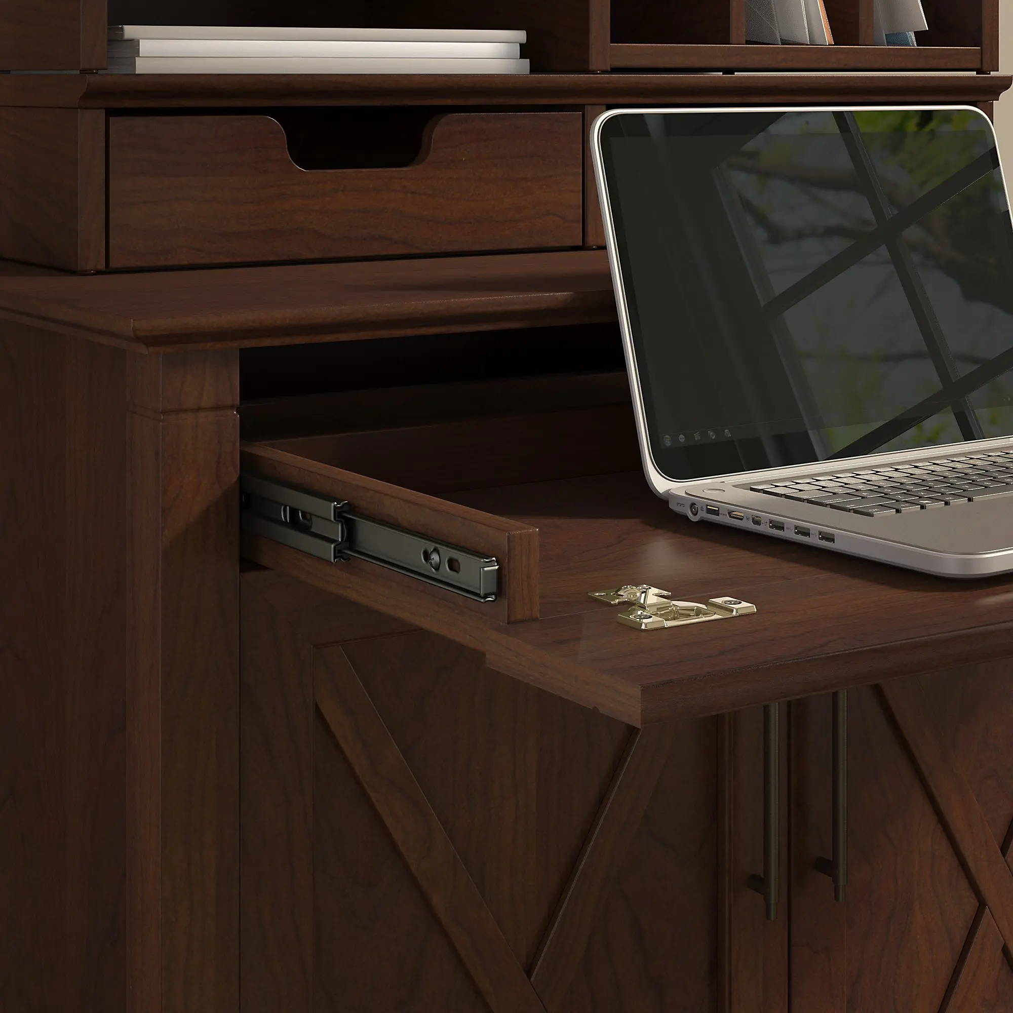 KWS132BC-03 Key West Cherry Brown Laptop Storage Desk - Bush Furniture-3