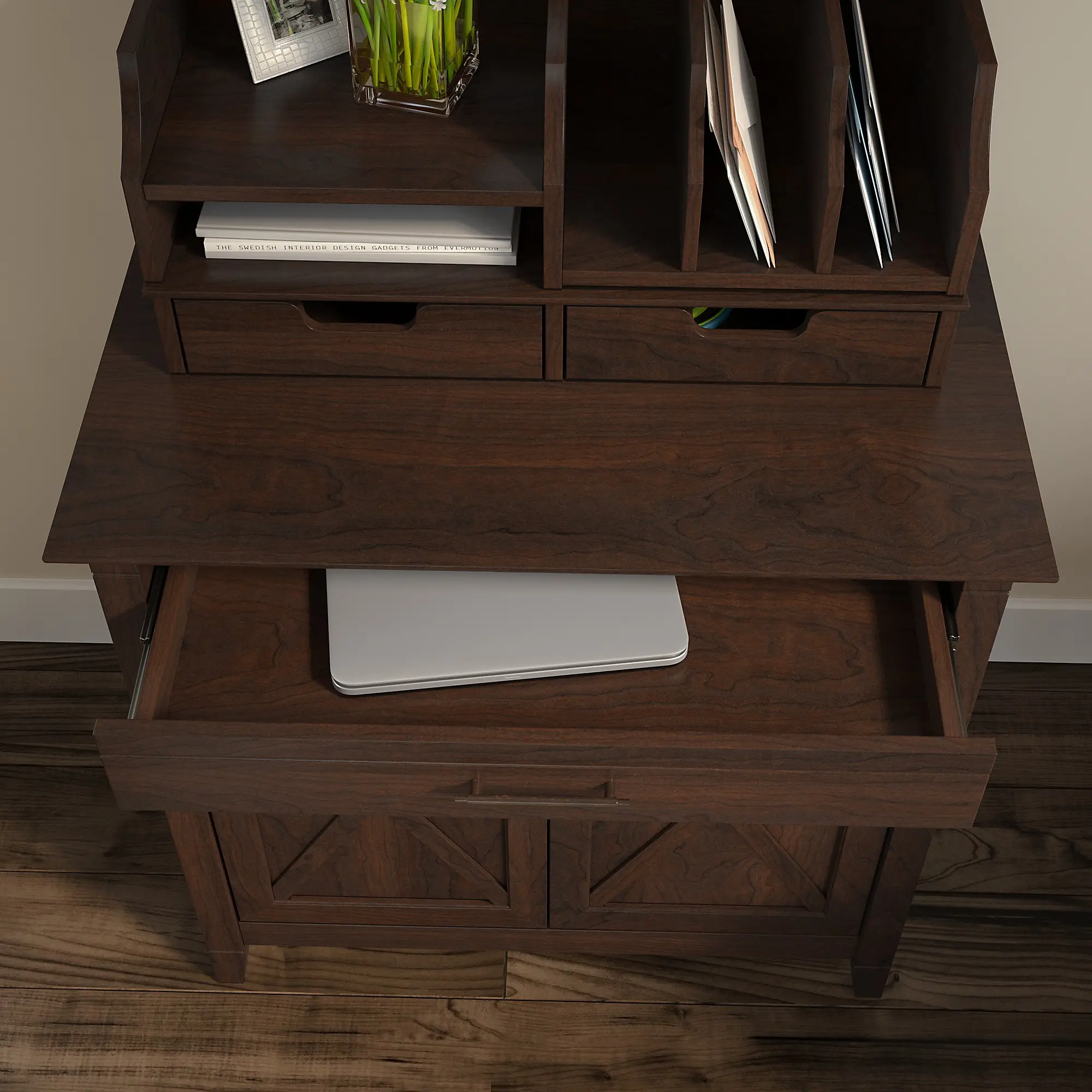 KWS132BC-03 Key West Cherry Brown Laptop Storage Desk - Bush Furniture-4
