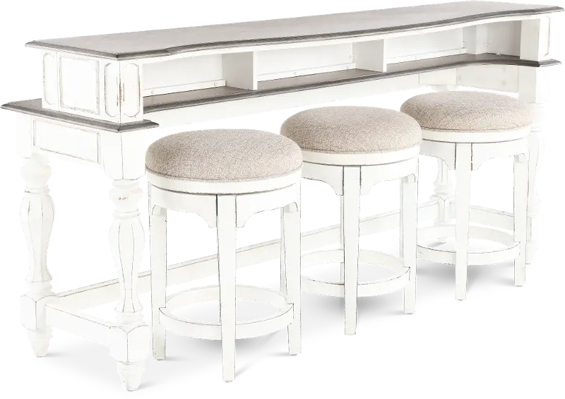 Magnolia Manor Antique White Console Bar Table and Stools