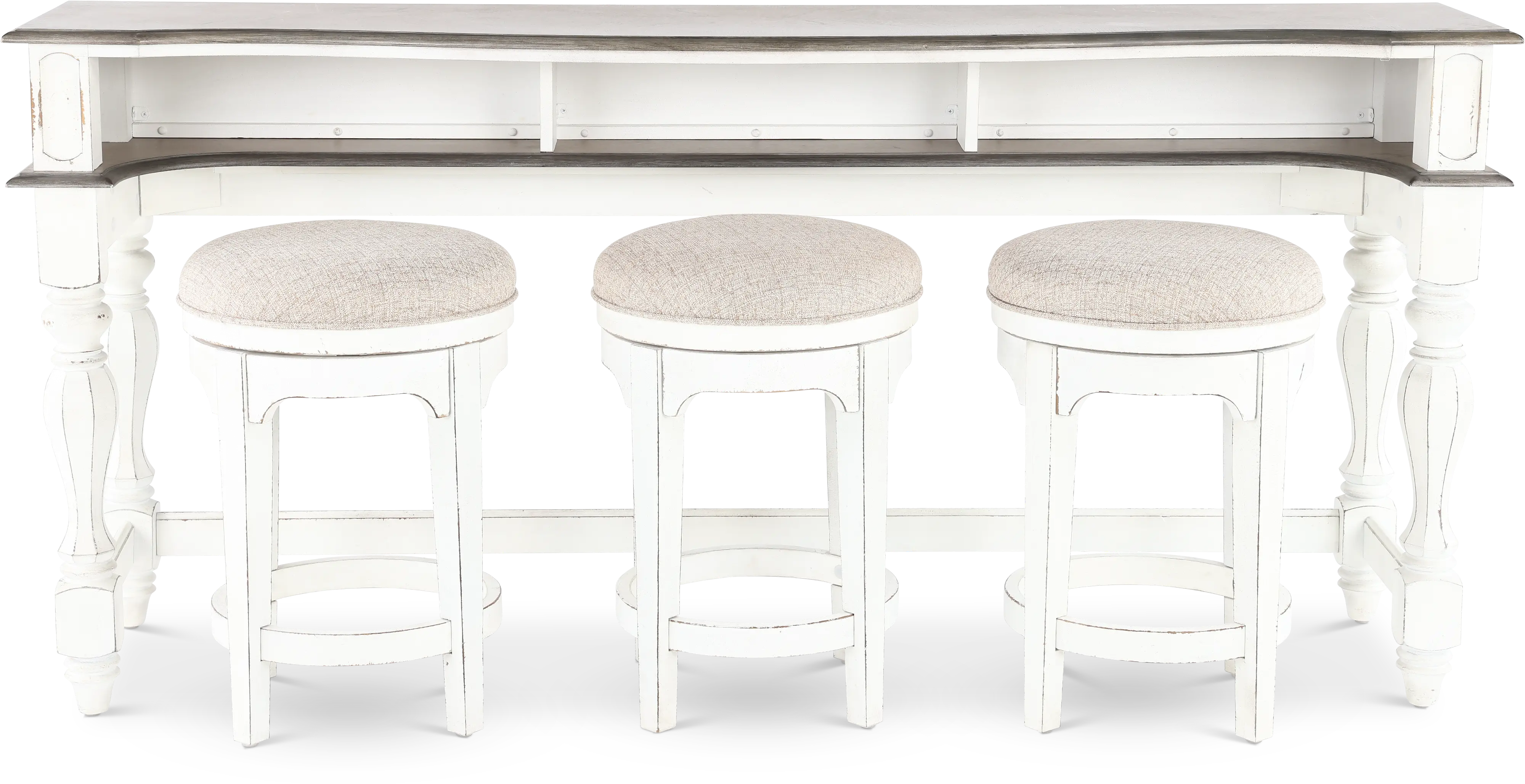 KIT/3STOOLS/CONSOLE Magnolia Manor Antique White Console Bar Table and Stools-4