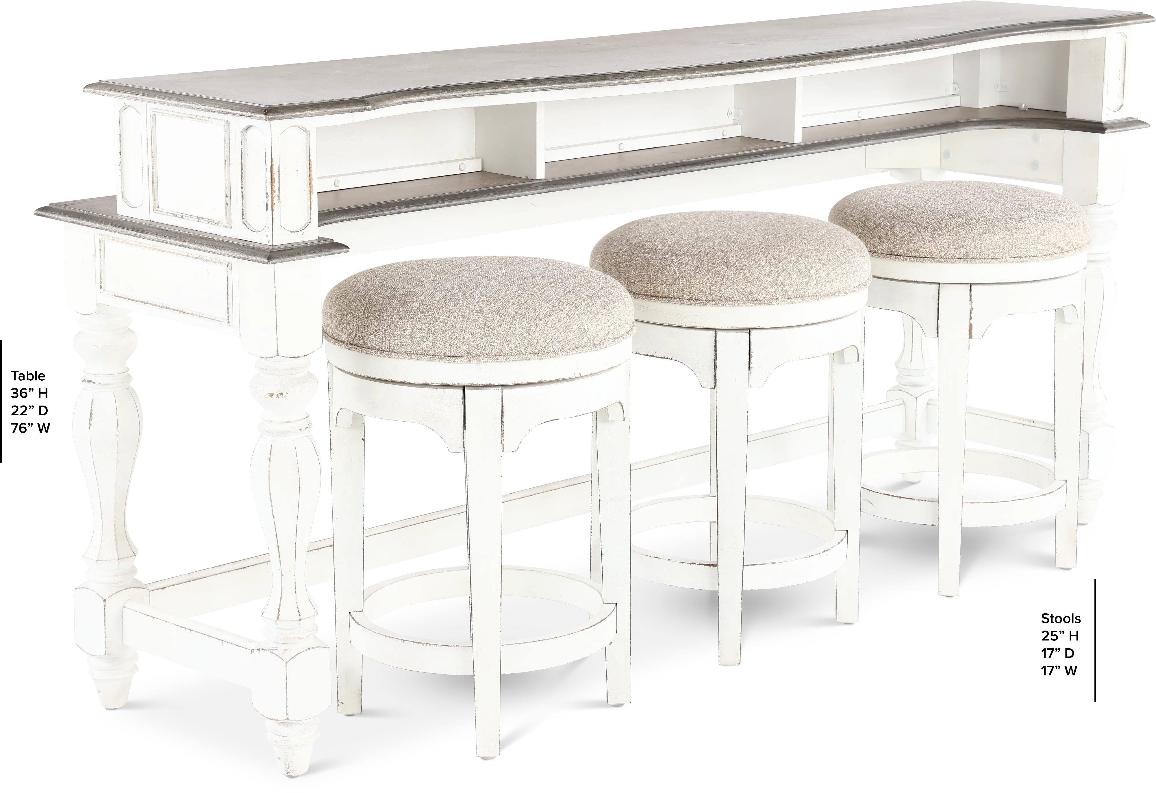 KIT/3STOOLS/CONSOLE Magnolia Manor Antique White Console Bar Table and Stools-3