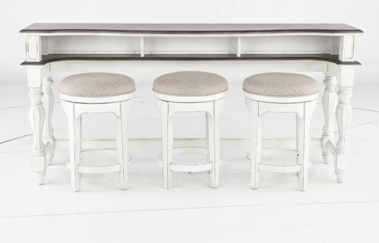 KIT/3STOOLS/CONSOLE Magnolia Manor Antique White Console Bar Table and Stools-5