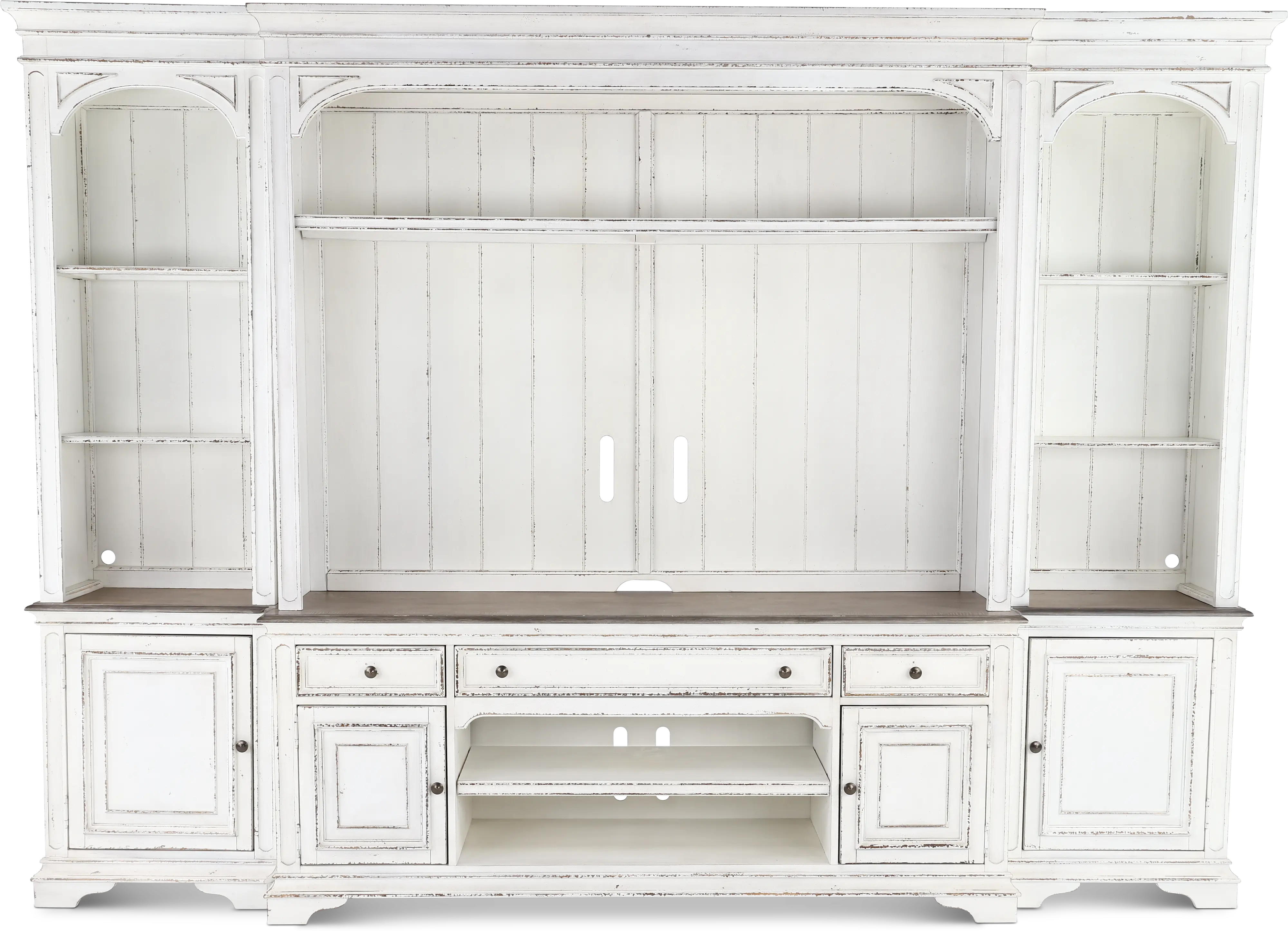 4PC/MAG_MANR_ENT_WAL Magnolia Manor Antique White 4 Piece Entertainment Center-1