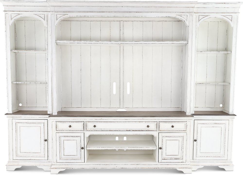 Magnolia Manor Antique White 4 Piece Entertainment Center