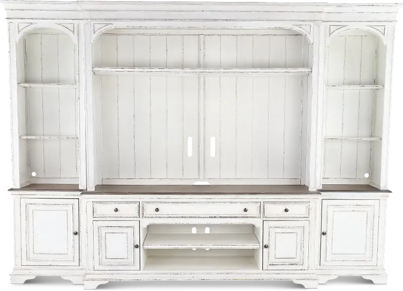 Magnolia Manor Antique White 4 Piece Entertainment Center