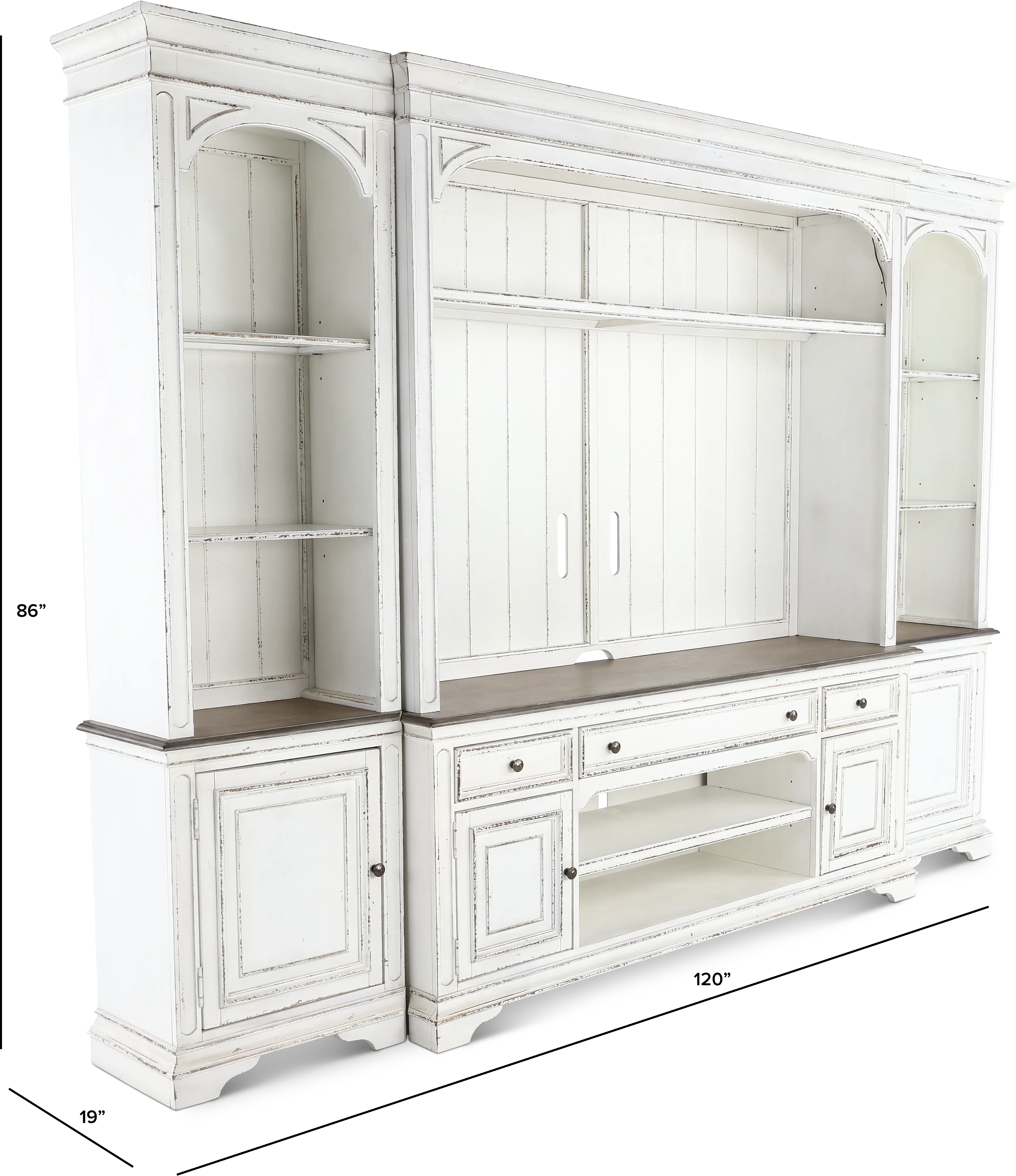 4PC/MAG_MANR_ENT_WAL Magnolia Manor Antique White 4 Piece Entertainment Center-3