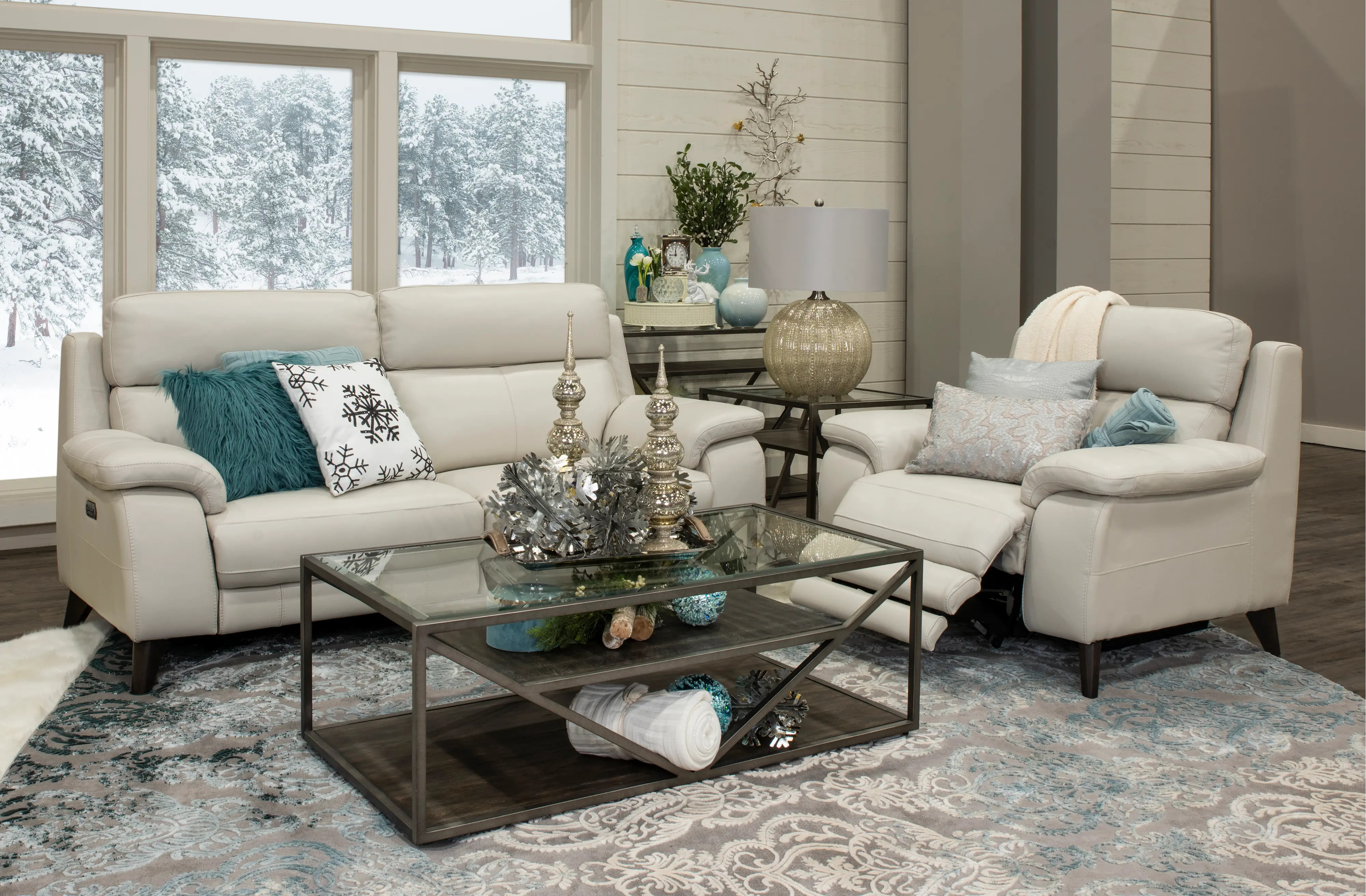 Venice White Leather-Match Power Recliner-2