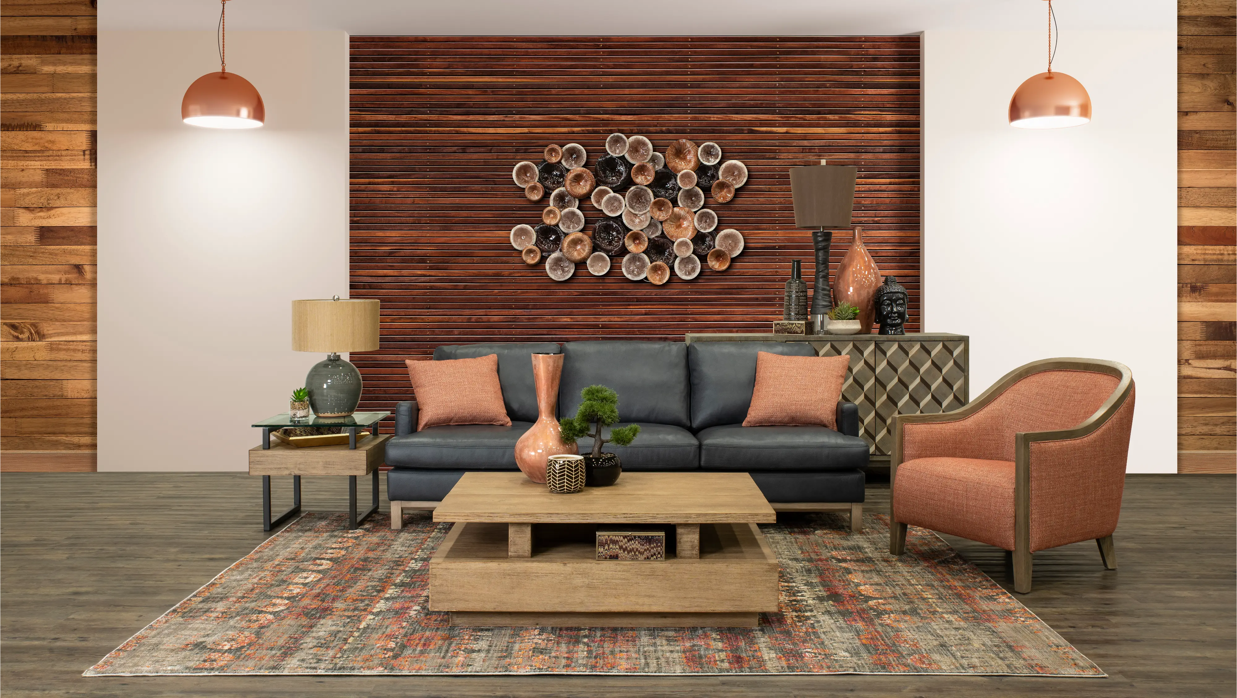 Westport Mid Century Modern Dark Blue Leather Sofa-2