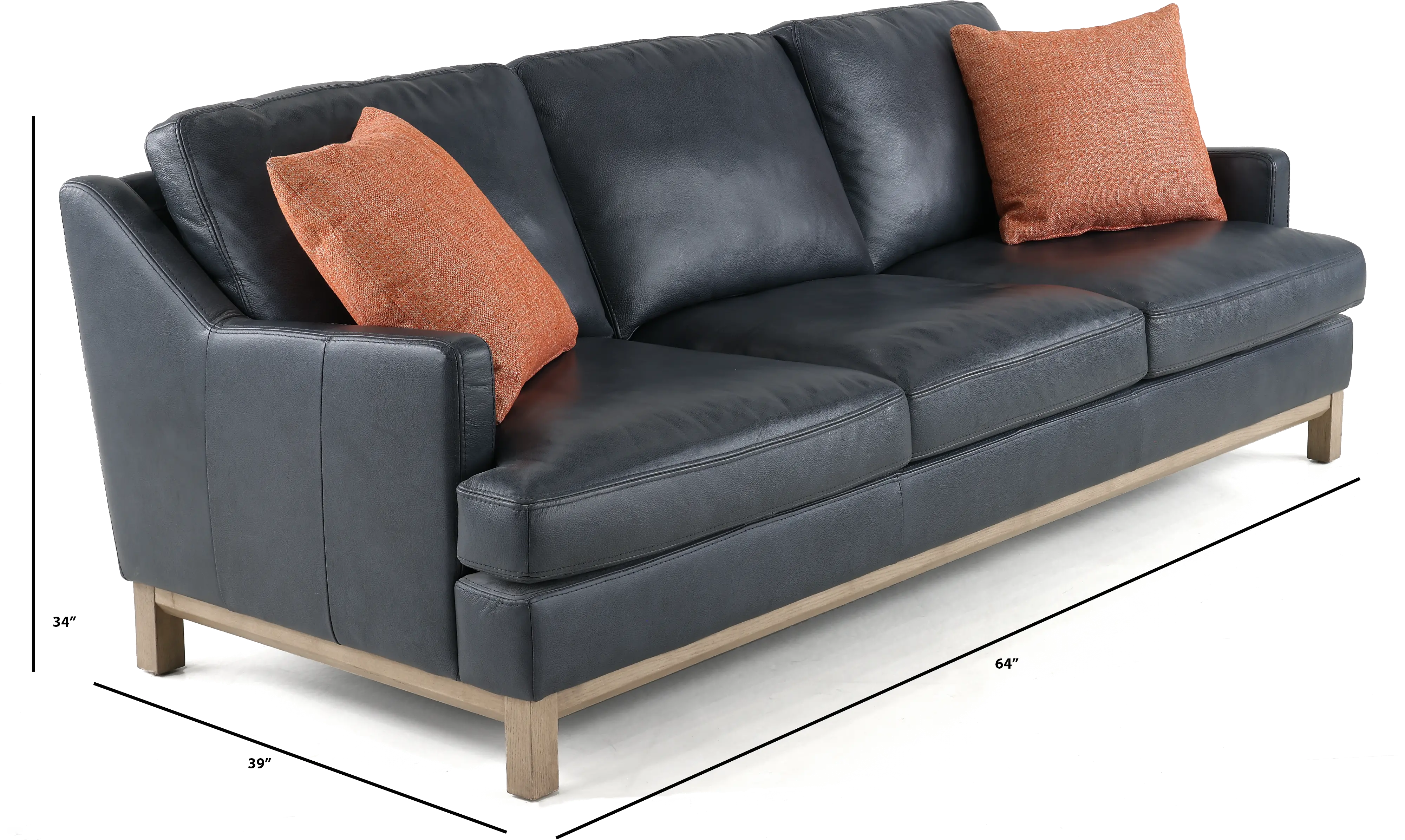 Westport Mid Century Modern Dark Blue Leather Sofa-3