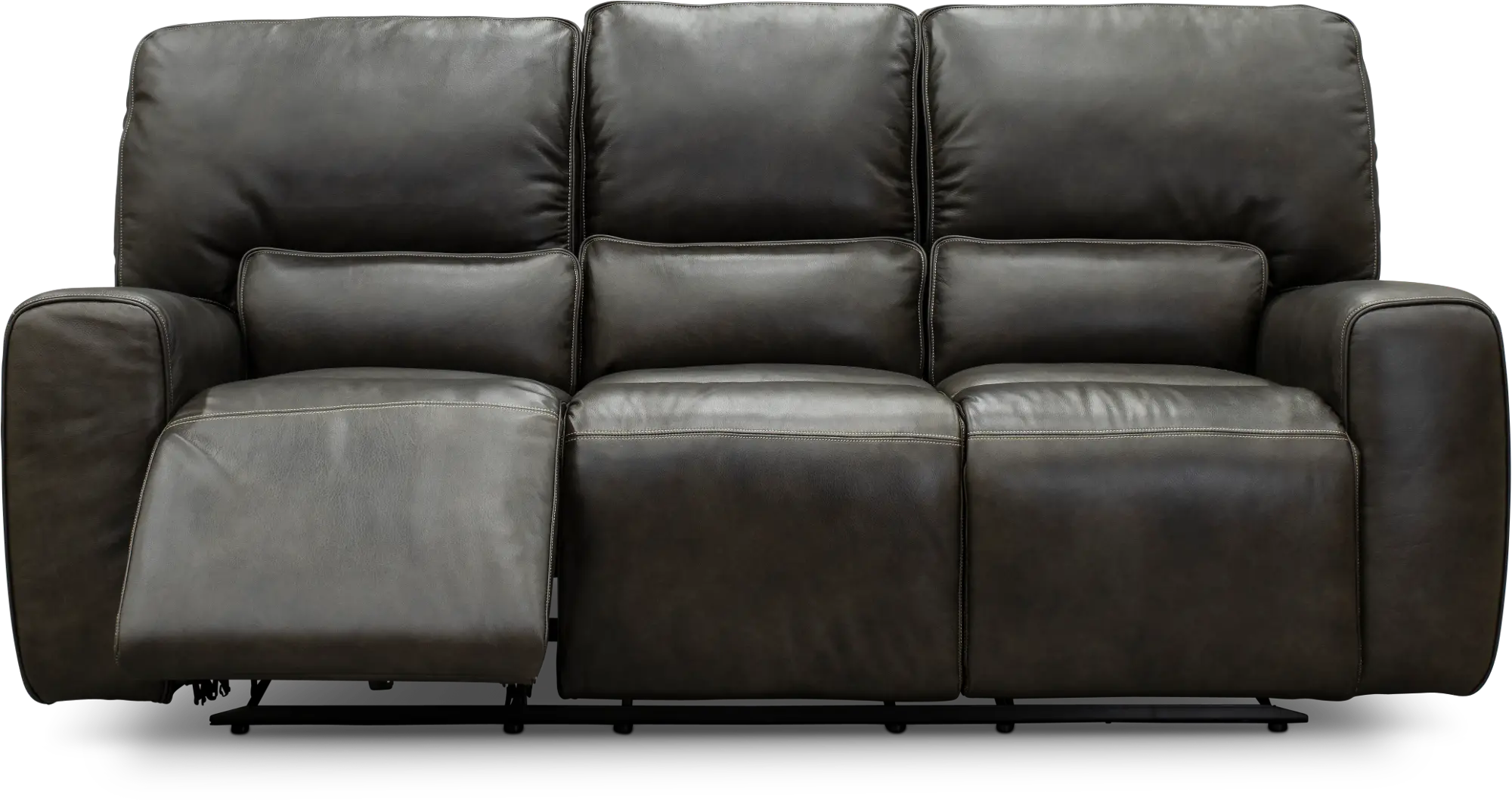 Madrid Charcoal Gray Leather-Match Triple Power Reclining Sofa-2