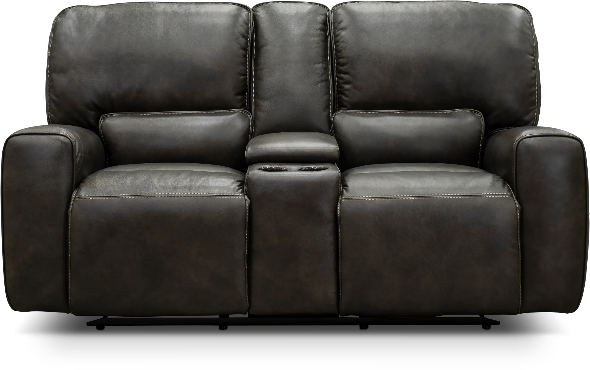 Madrid Charcoal Gray Leather-Match Power Reclining Loveseat with Console-1