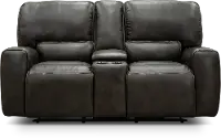 Madrid Charcoal Gray Leather-Match Power Reclining Loveseat with Console