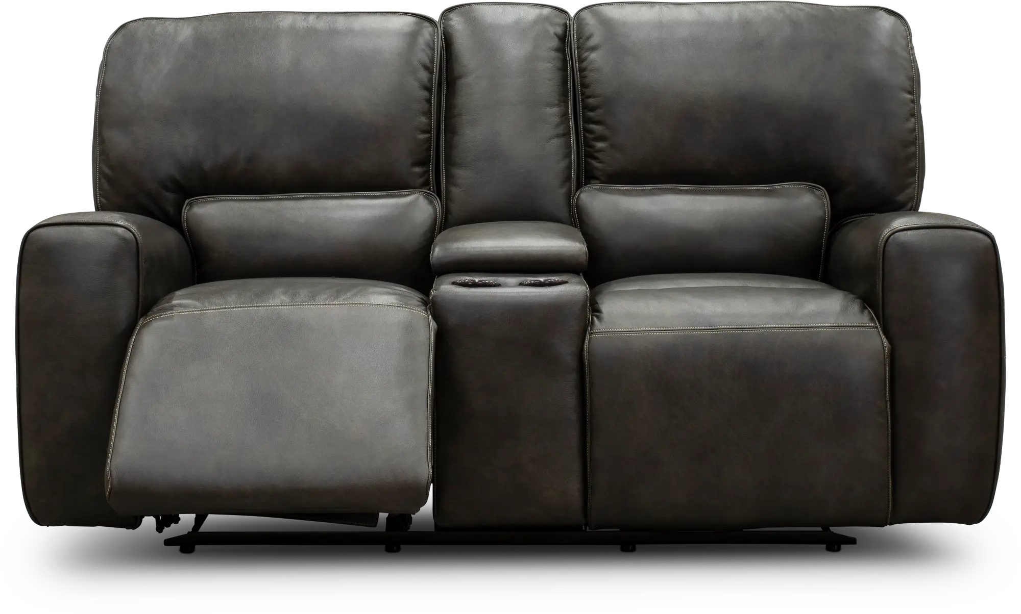 Madrid Charcoal Gray Leather-Match Power Reclining Loveseat with Console-2