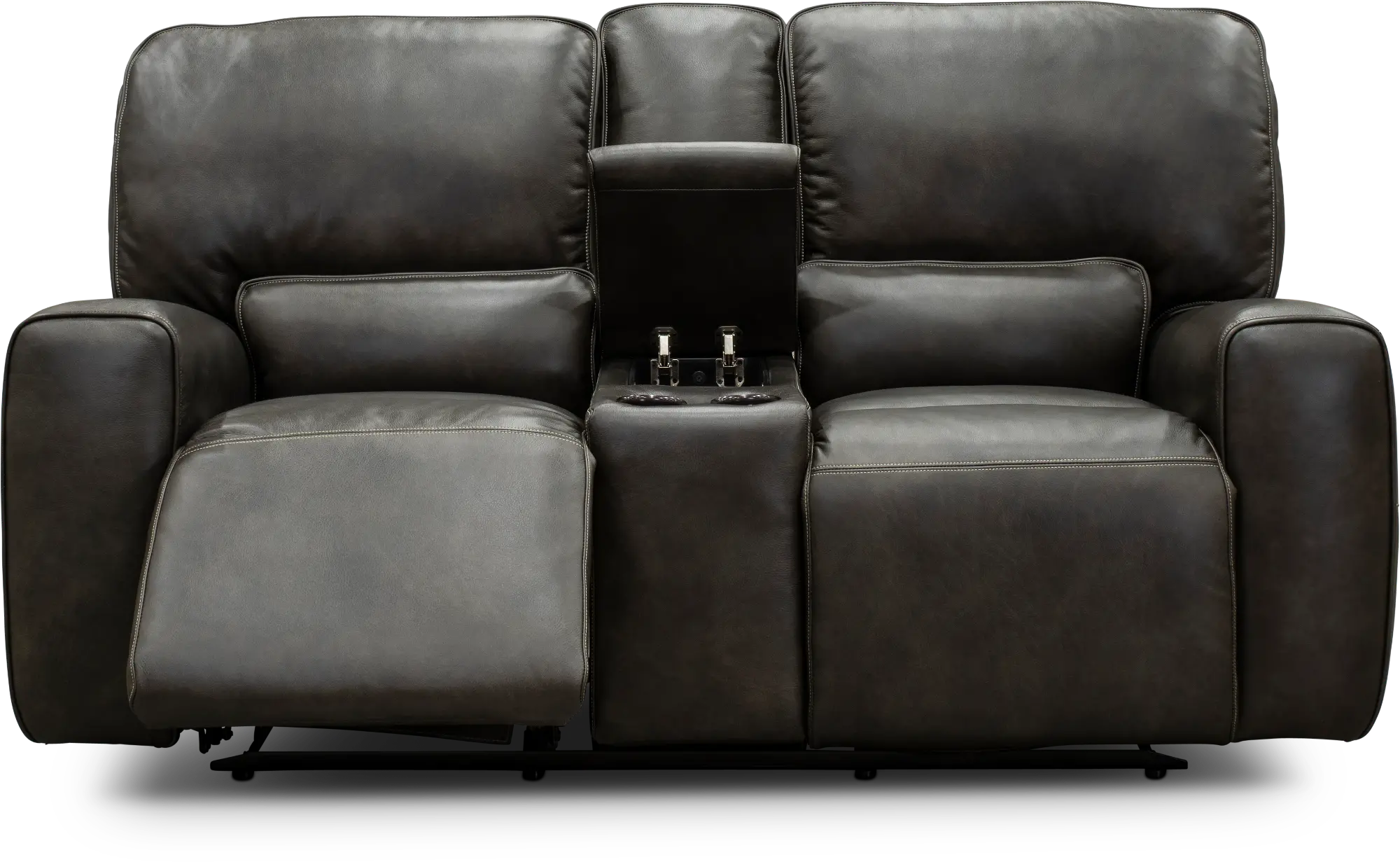 Madrid Charcoal Gray Leather-Match Power Reclining Loveseat with Console-3