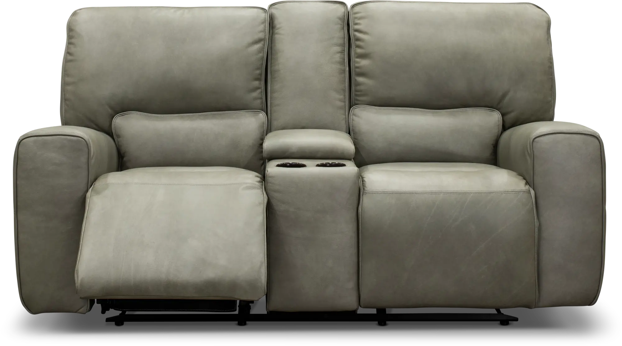 Madrid Gray Leather-Match Power Reclining Loveseat with Console-2