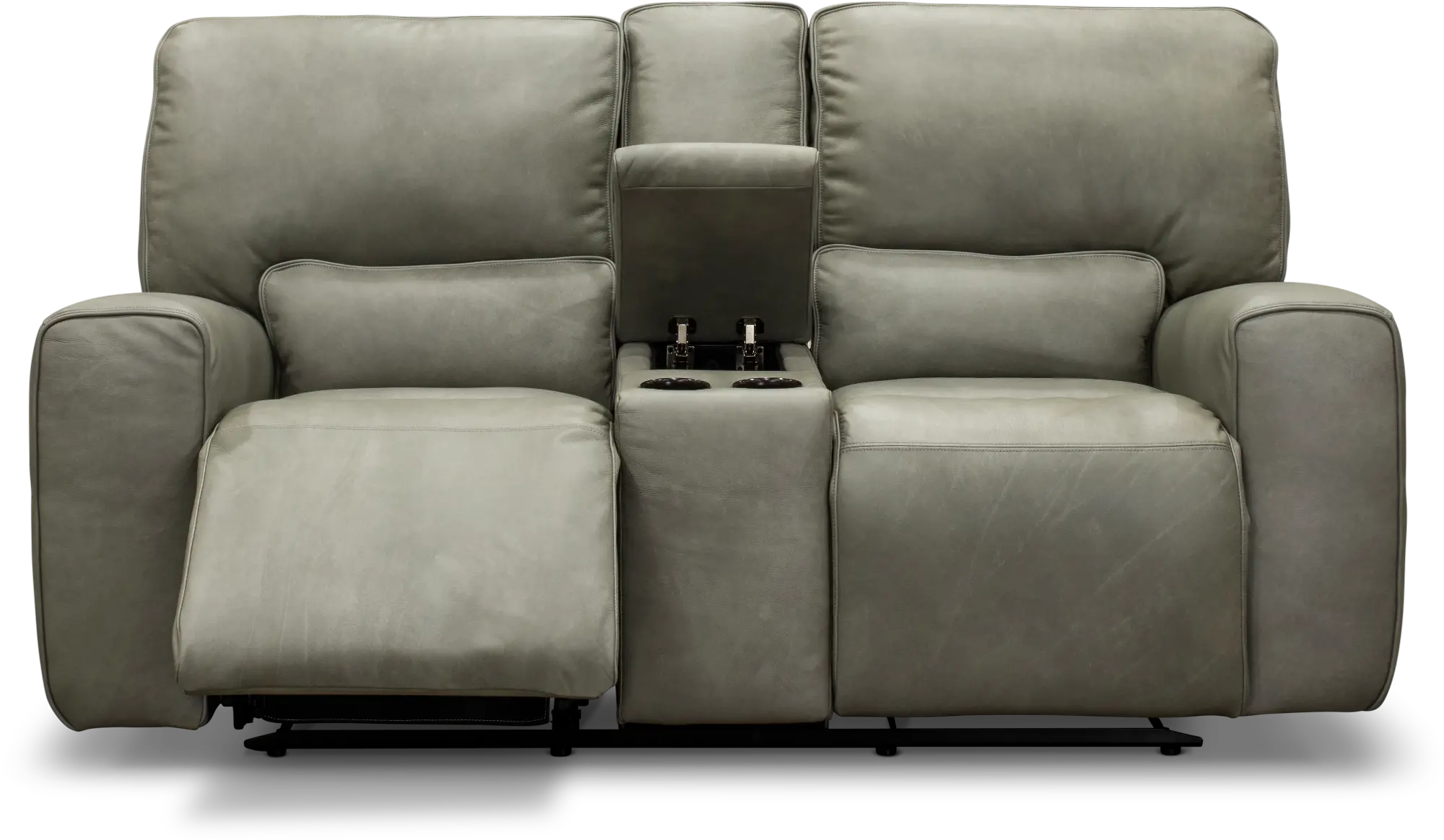 Madrid Gray Leather-Match Power Reclining Loveseat with Console-3