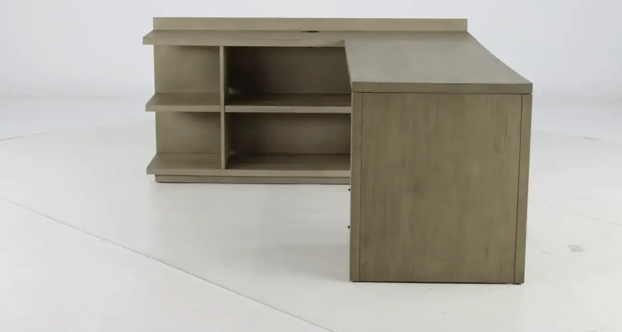 Perspectives Weathered Brown L-Shaped Desk with Filing Cabinet-11
