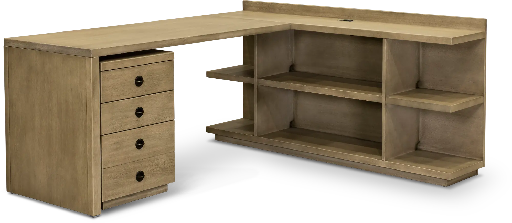 Perspectives Weathered Brown L-Shaped Desk with Filing Cabinet-1