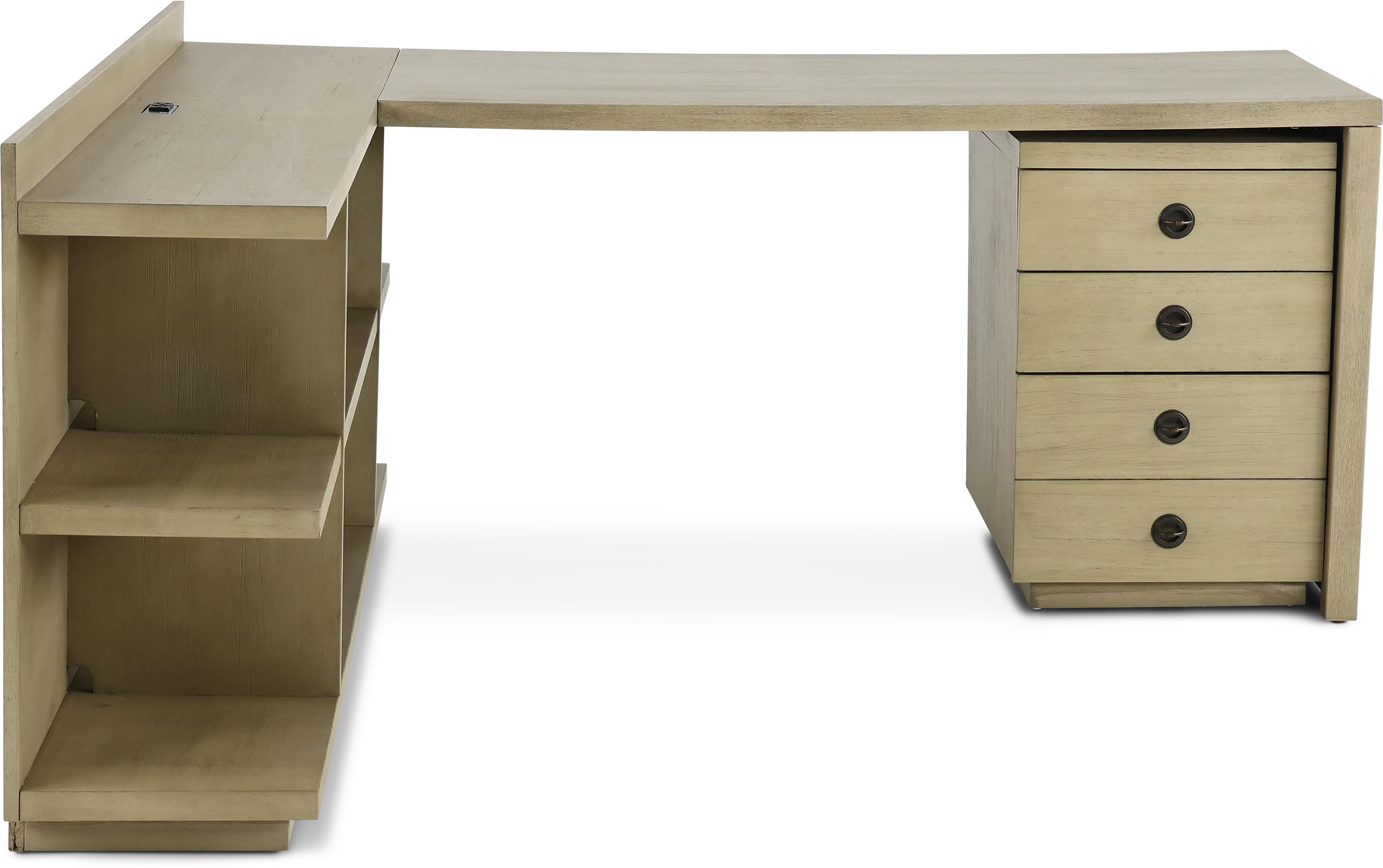 Perspectives Weathered Brown L-Shaped Desk with Filing Cabinet-9