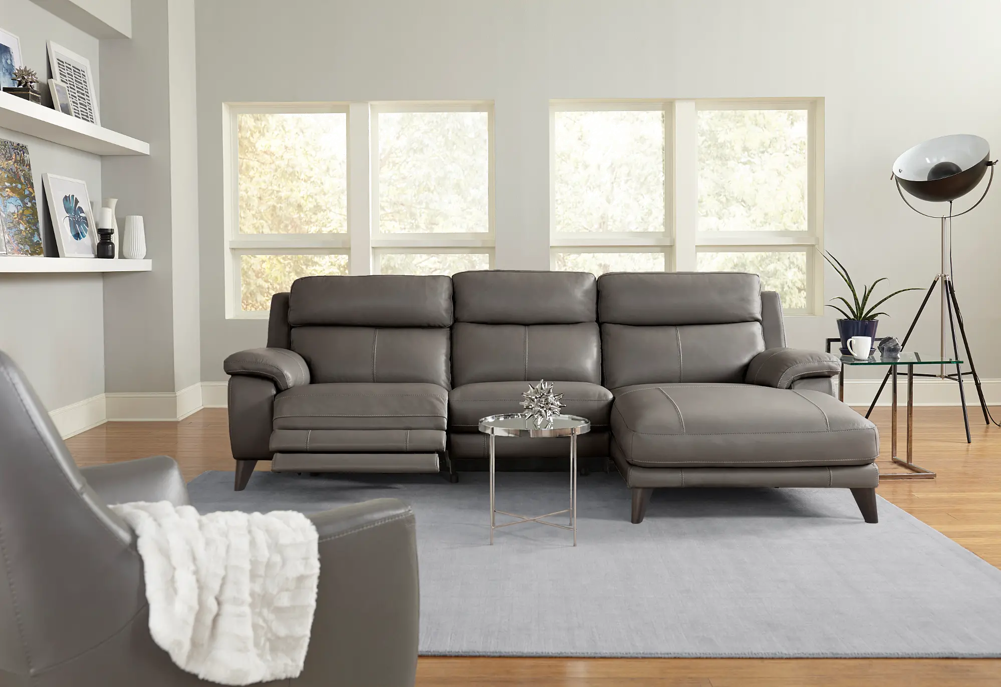 Venice Gray Leather-Match Power Reclining Sofa with Right-Facing Chaise-2