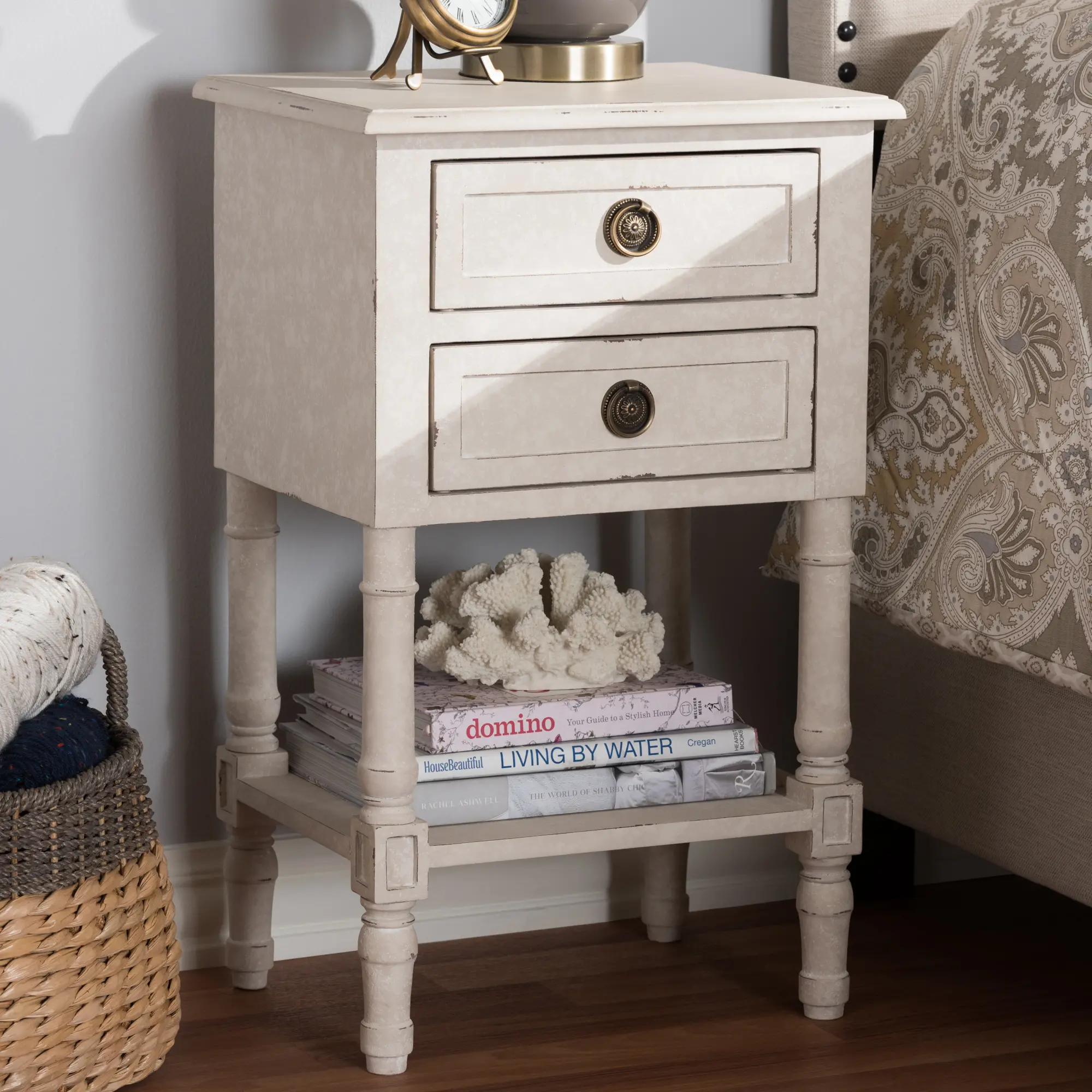 146-8189-RCW Classic Cottage Antiqued White Nightstand - Lenore-2
