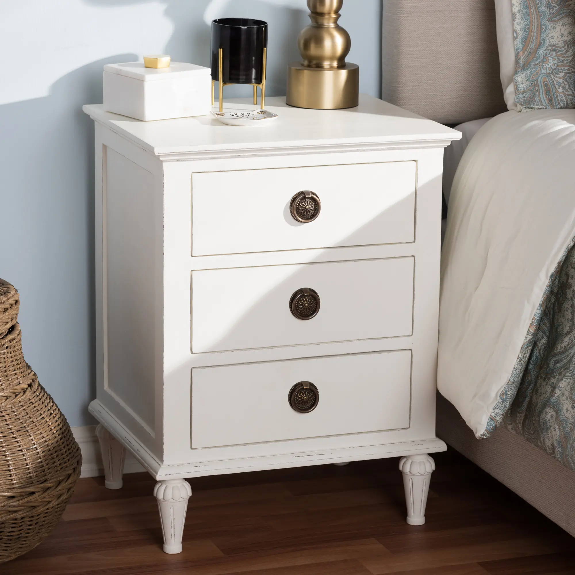 138-7698-RCW Shabby Chic Rustic White Nightstand - Venezia-2