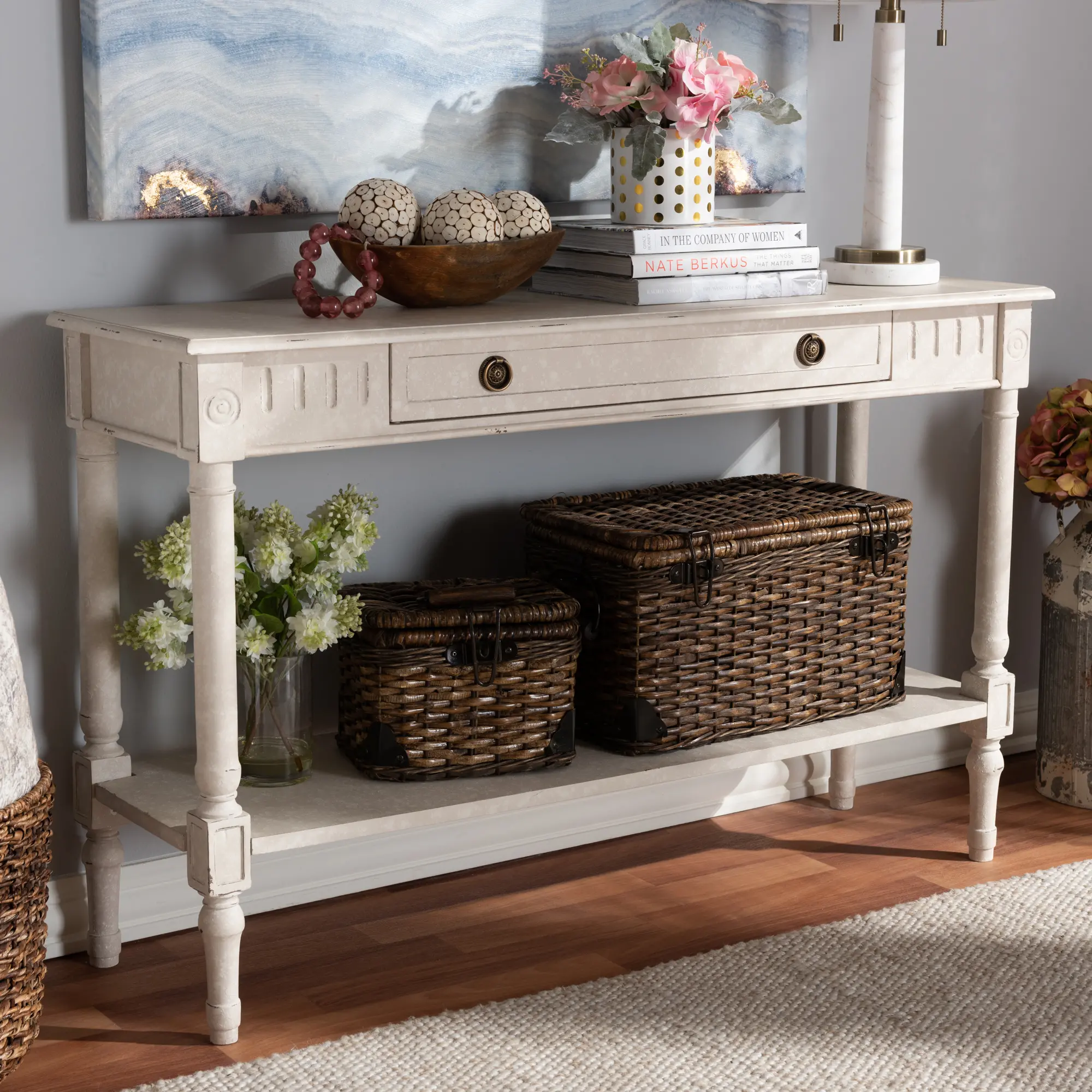 147-8190-RCW Country Cottage White Console Table-2