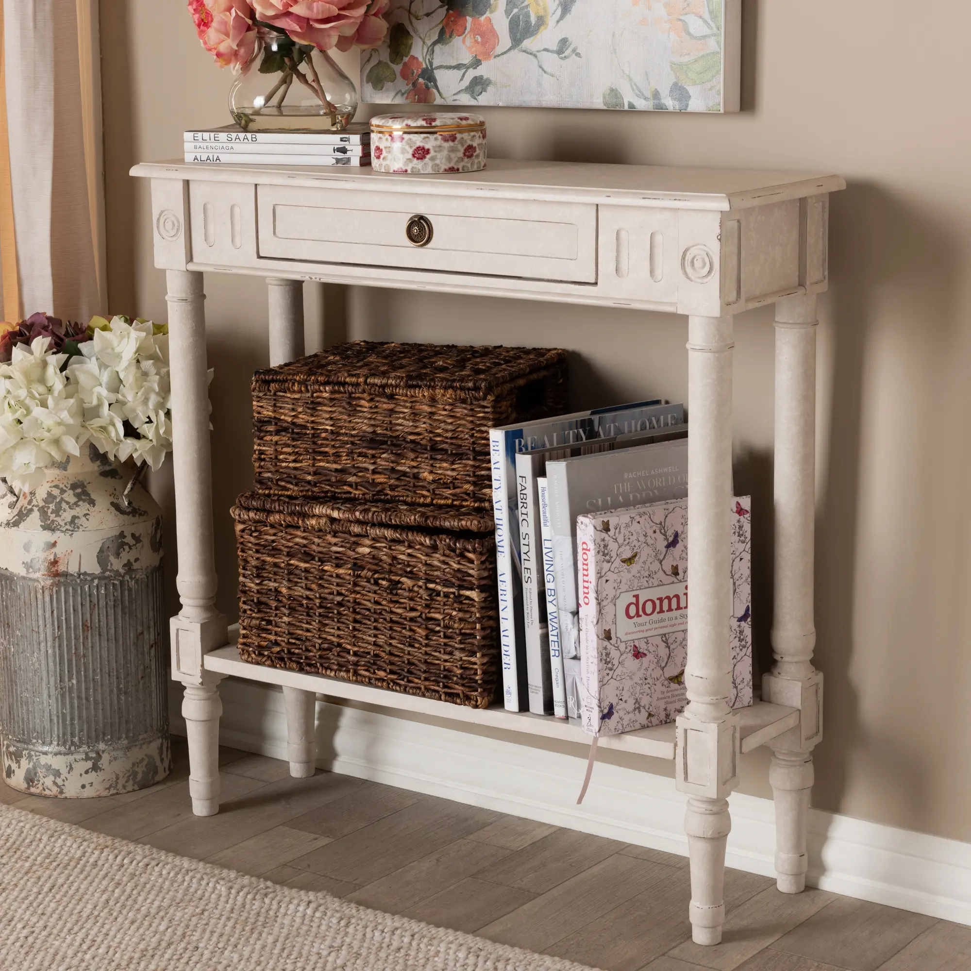 147-8188-RCW Country Cottage Whitewashed Console Table-2