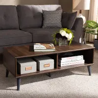 147-8252-RCW Mid Century Modern Brown and Gray Wood Coffee Table