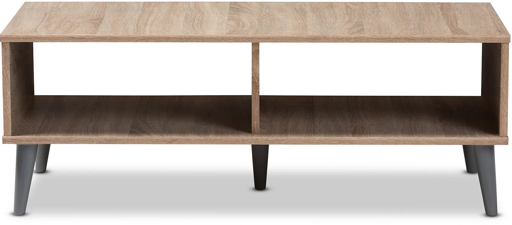 147-8253-RCW Mid Century Modern Oak and Light Grey Wood Coffee Table - Pierre-1